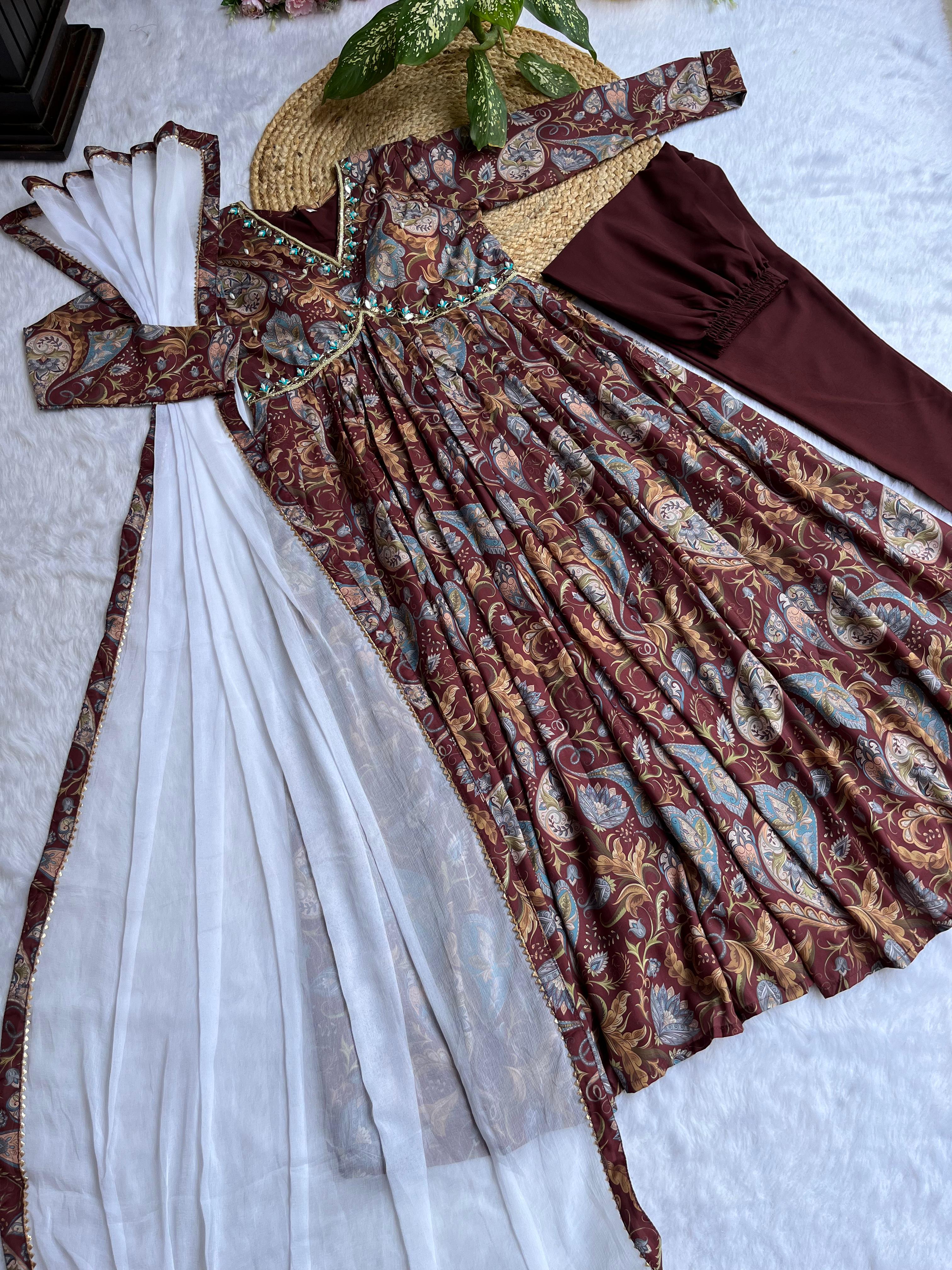 Alia Cut Opulent  Brown Anarkali Suit Set