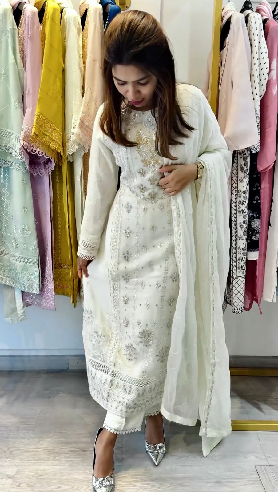 Delightful Sequence Thread Work White Salwar Suit