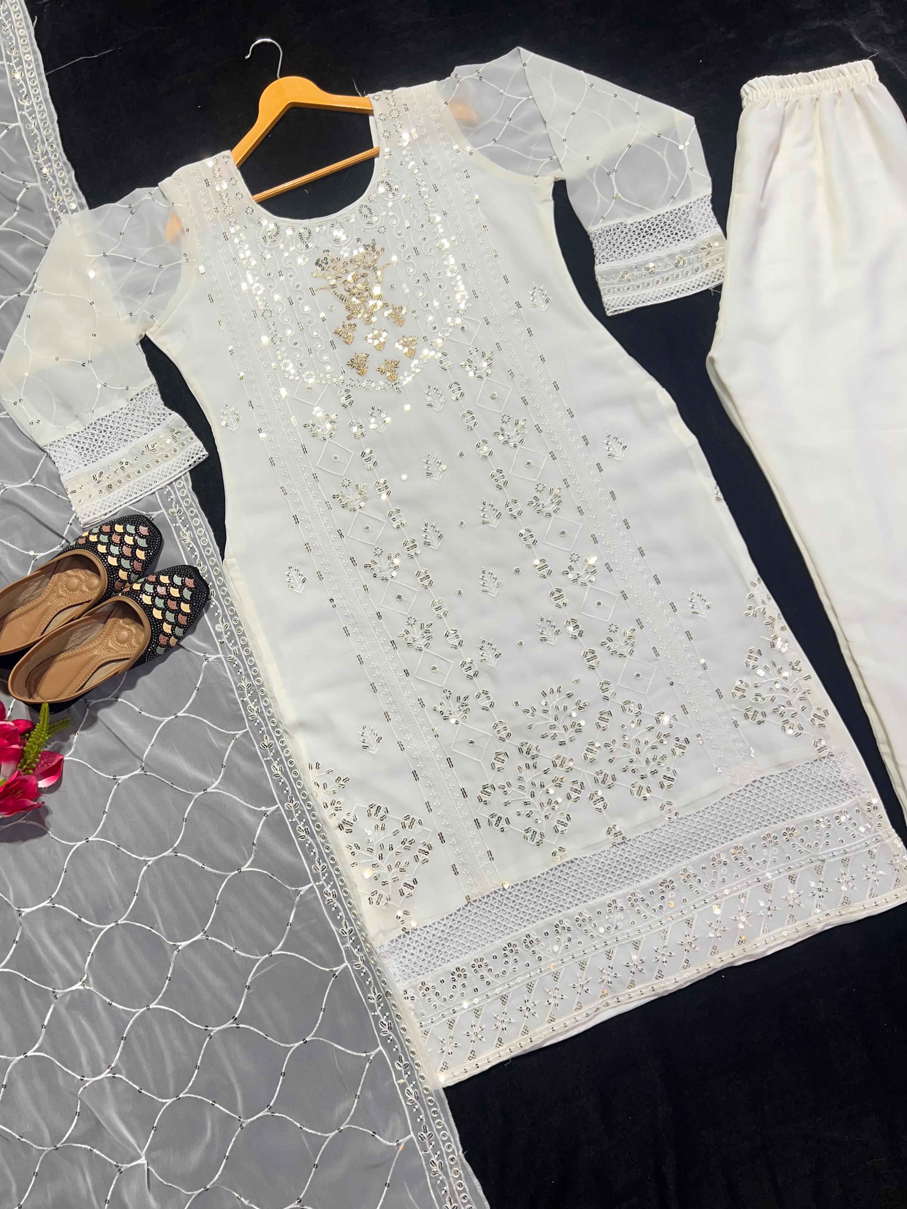 Delightful Sequence Thread Work White Salwar Suit