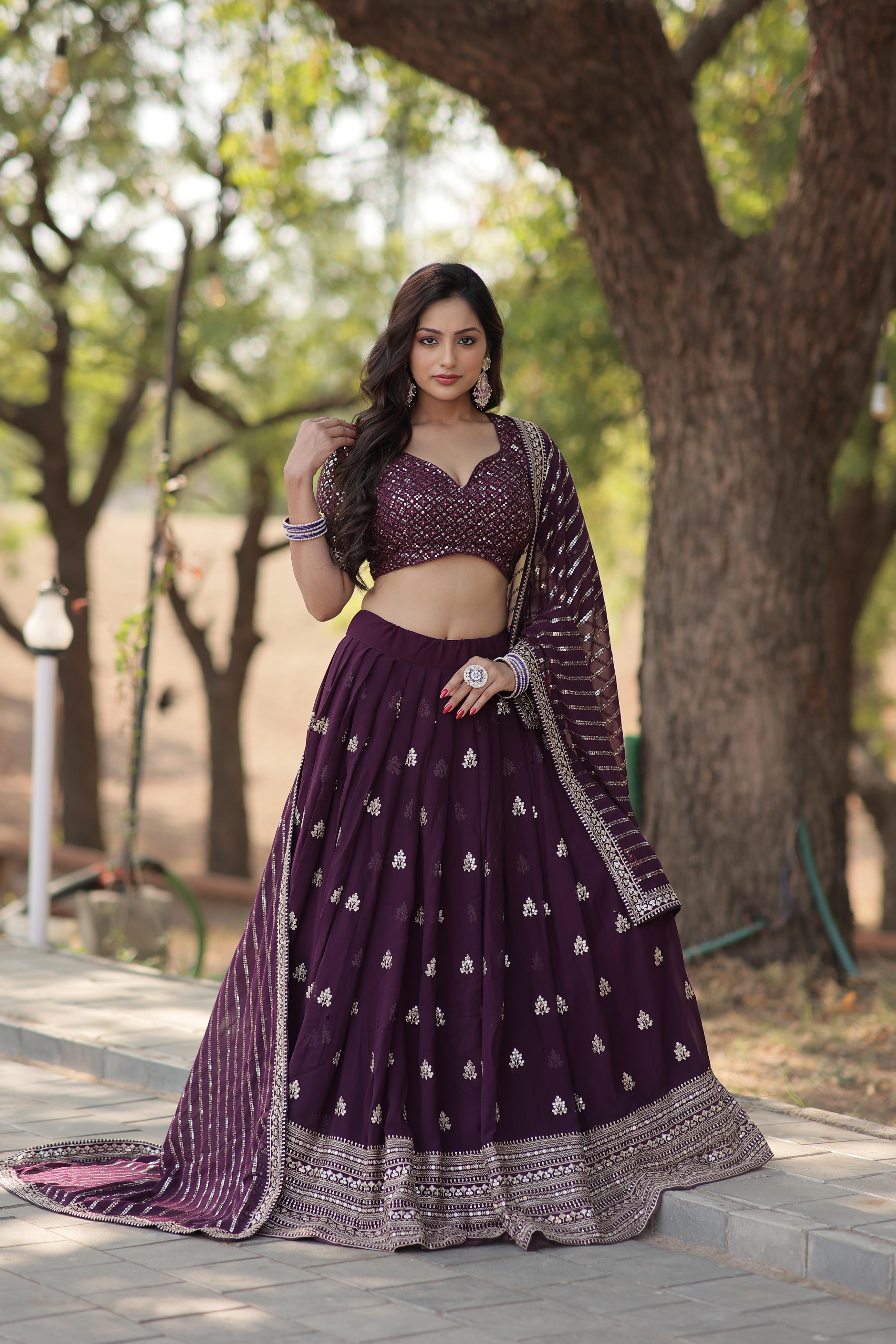 Shining Wine Color Embroidered Sequence Work Lehenga Choli