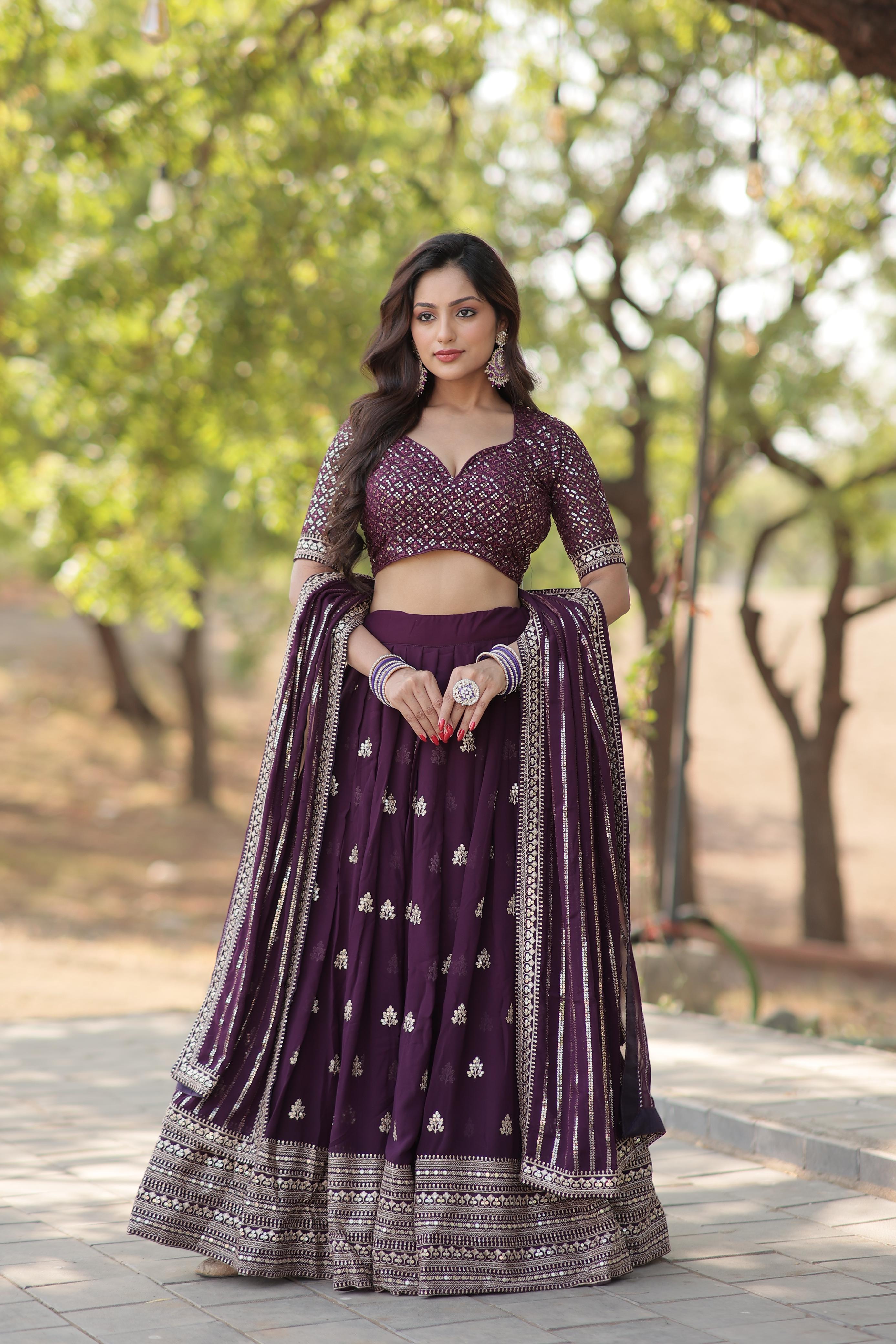 Shining Wine Color Embroidered Sequence Work Lehenga Choli