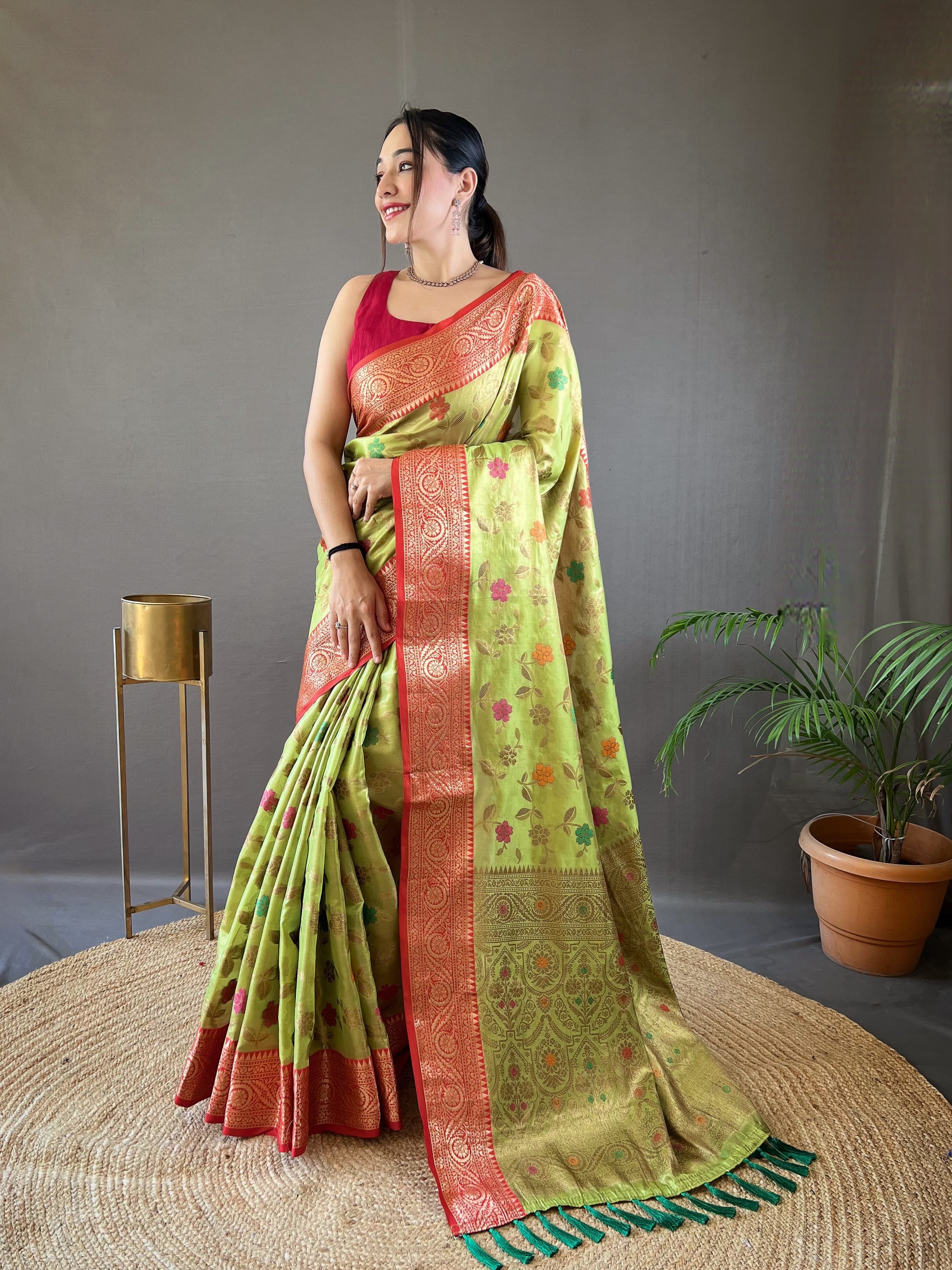 Captivating Green Color Organza Tissue Silk Saree