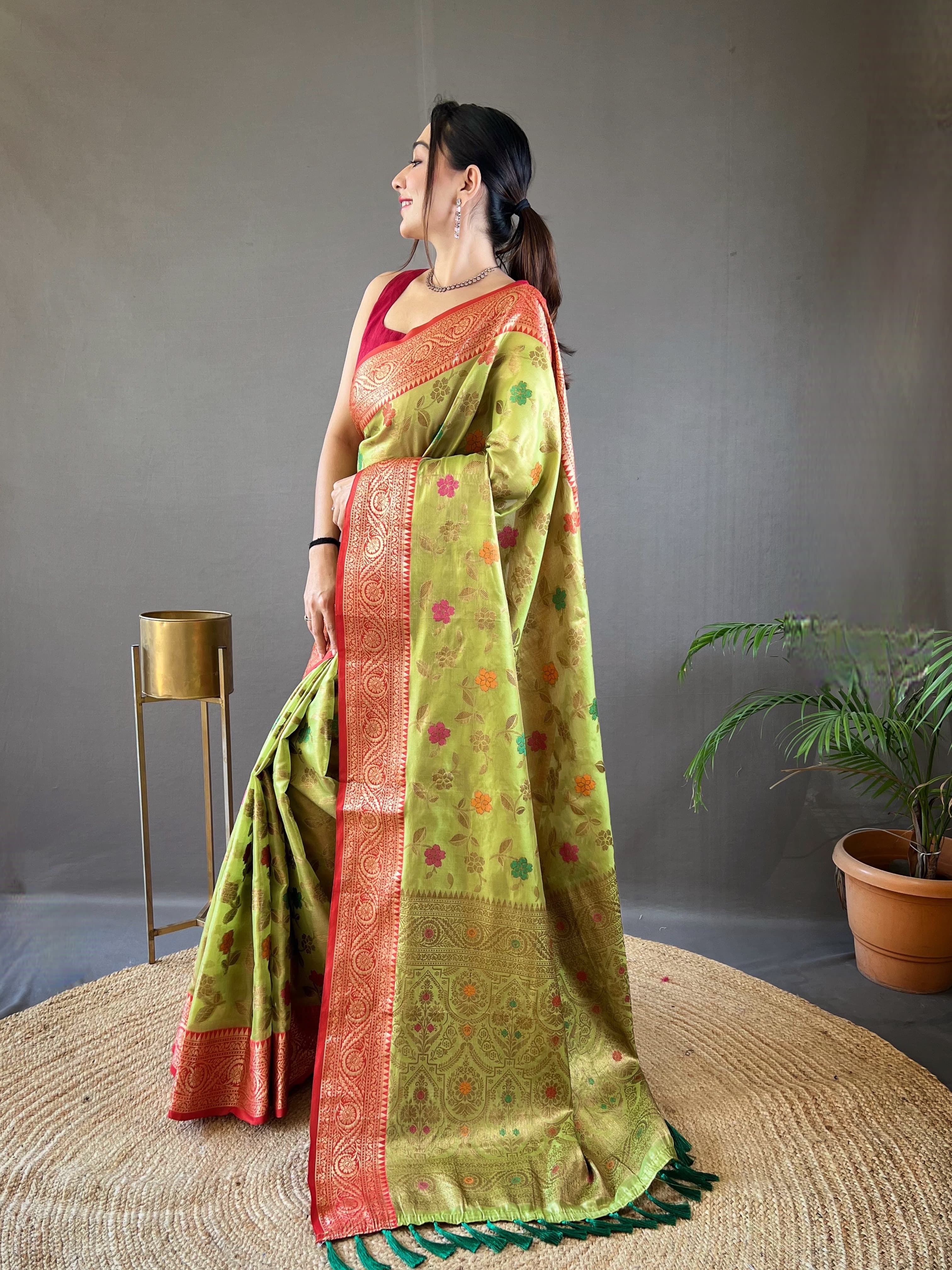 Captivating Green Color Organza Tissue Silk Saree