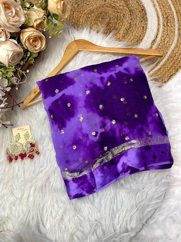 Sequence Work Butti Work Shibori Print Purple Saree