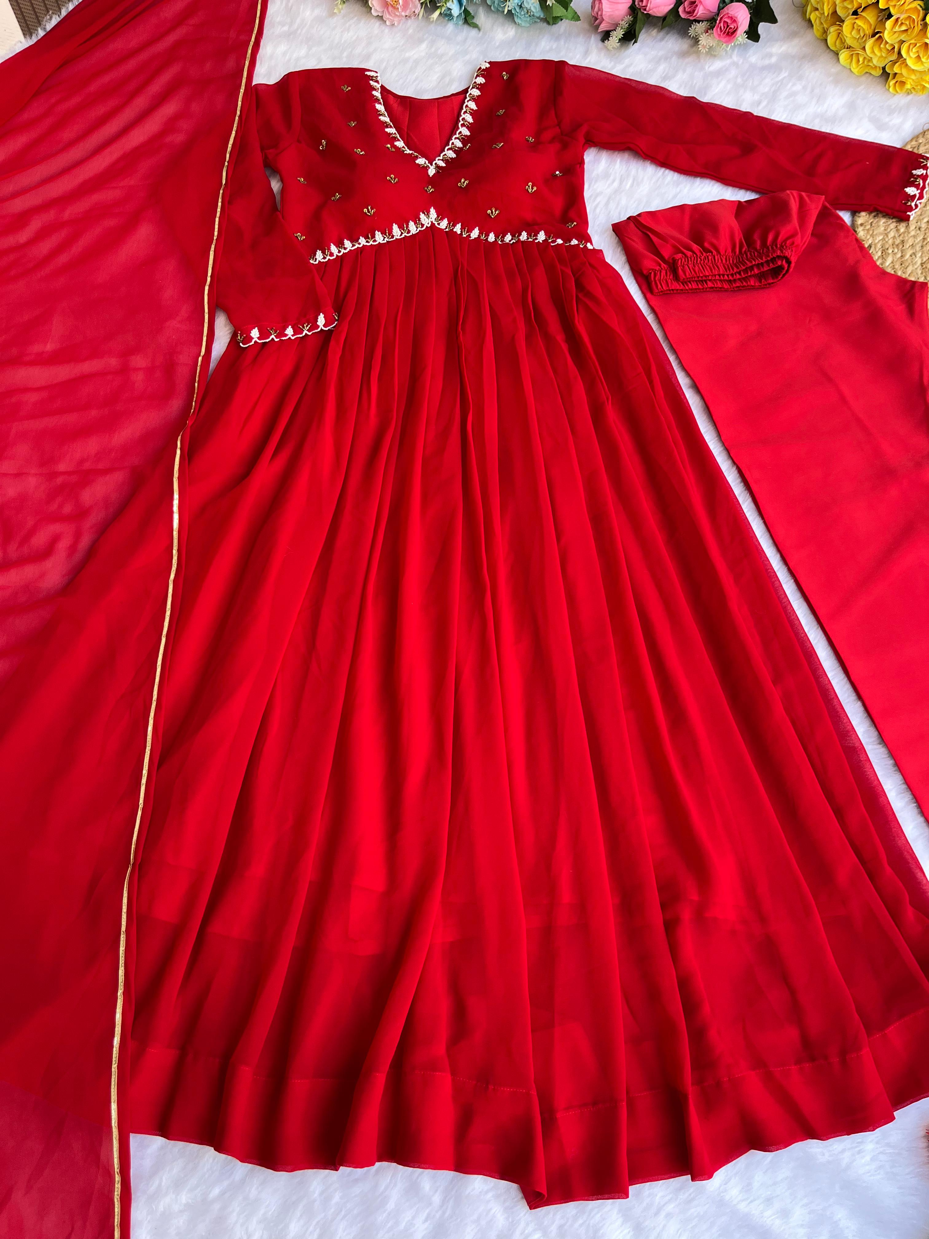 Innovative Red Embroidery Work Anarkali Suit