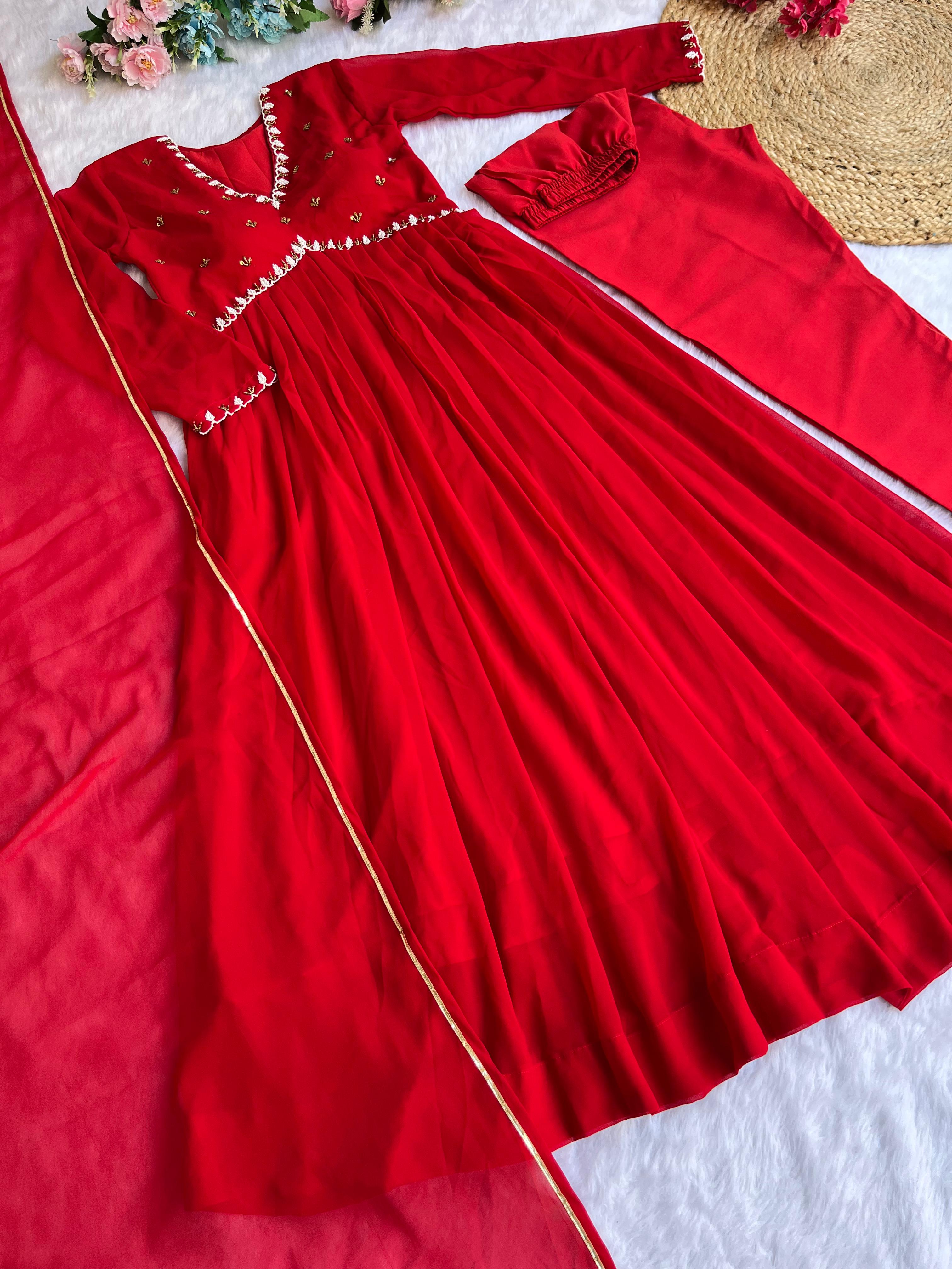 Innovative Red Embroidery Work Anarkali Suit