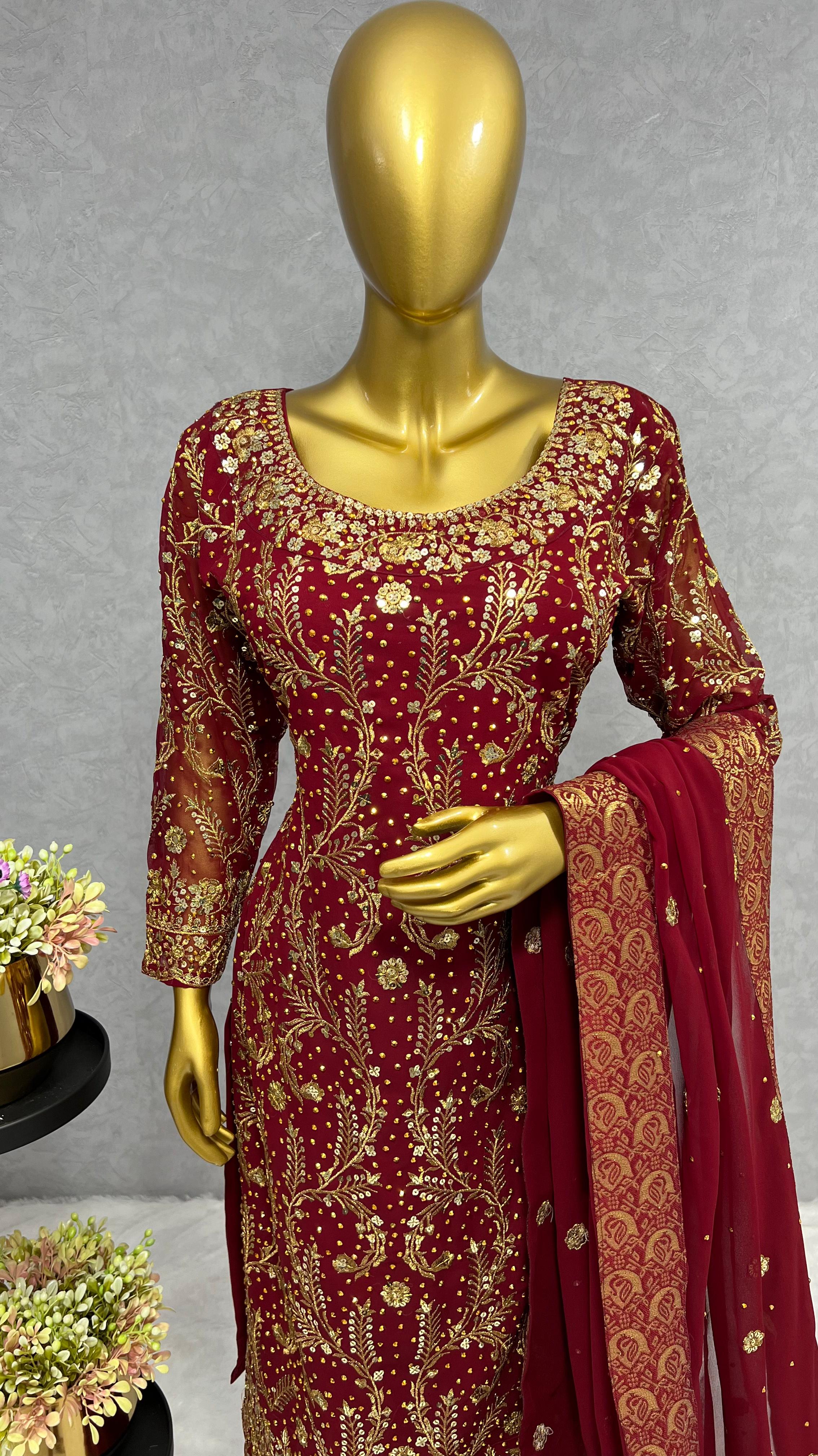 Trending Maroon Color Sequence Work Kurti Set With Dupatta