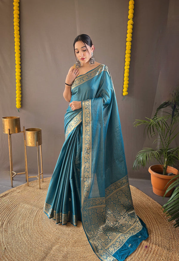 Function Wear Rich Pallu Teal Blue Weaving Saree