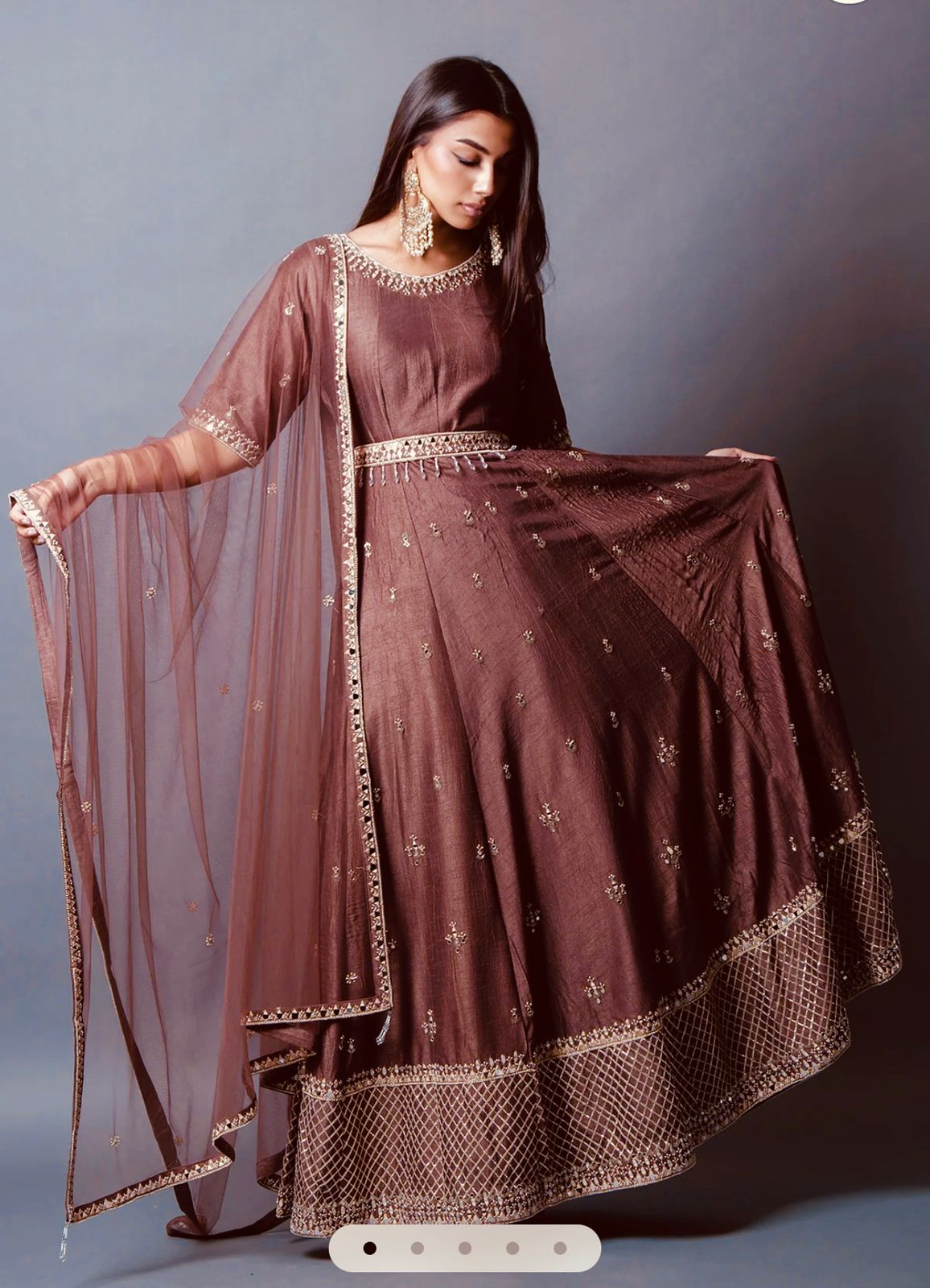 Brown Color Embroidery Work Anarkali Gown