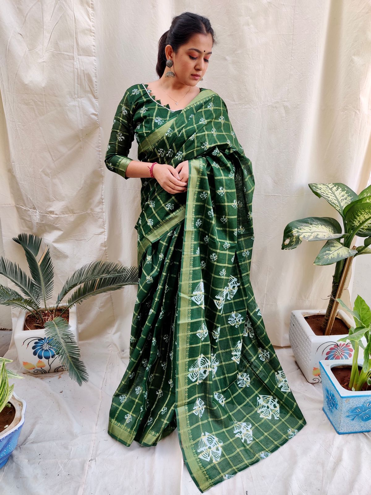 Demanding Green Color Batik Print Saree