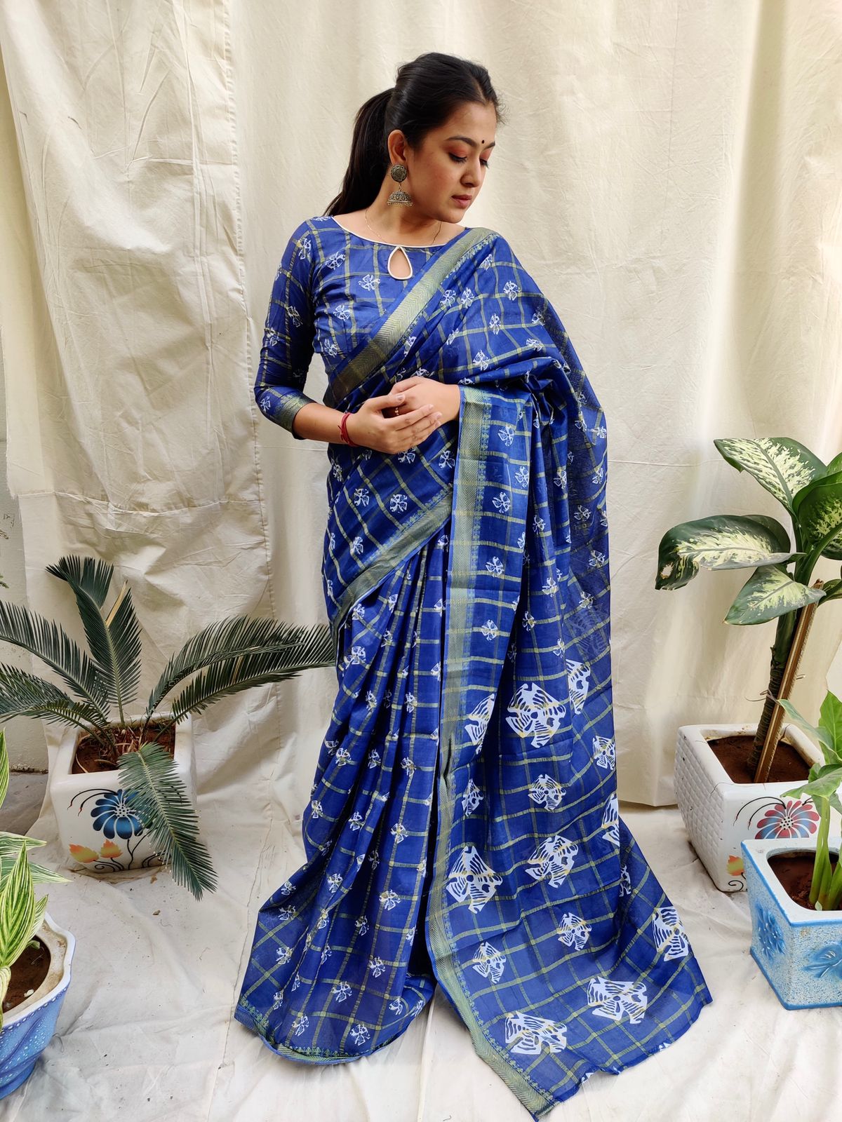 Demanding Blue Color Batik Print Saree