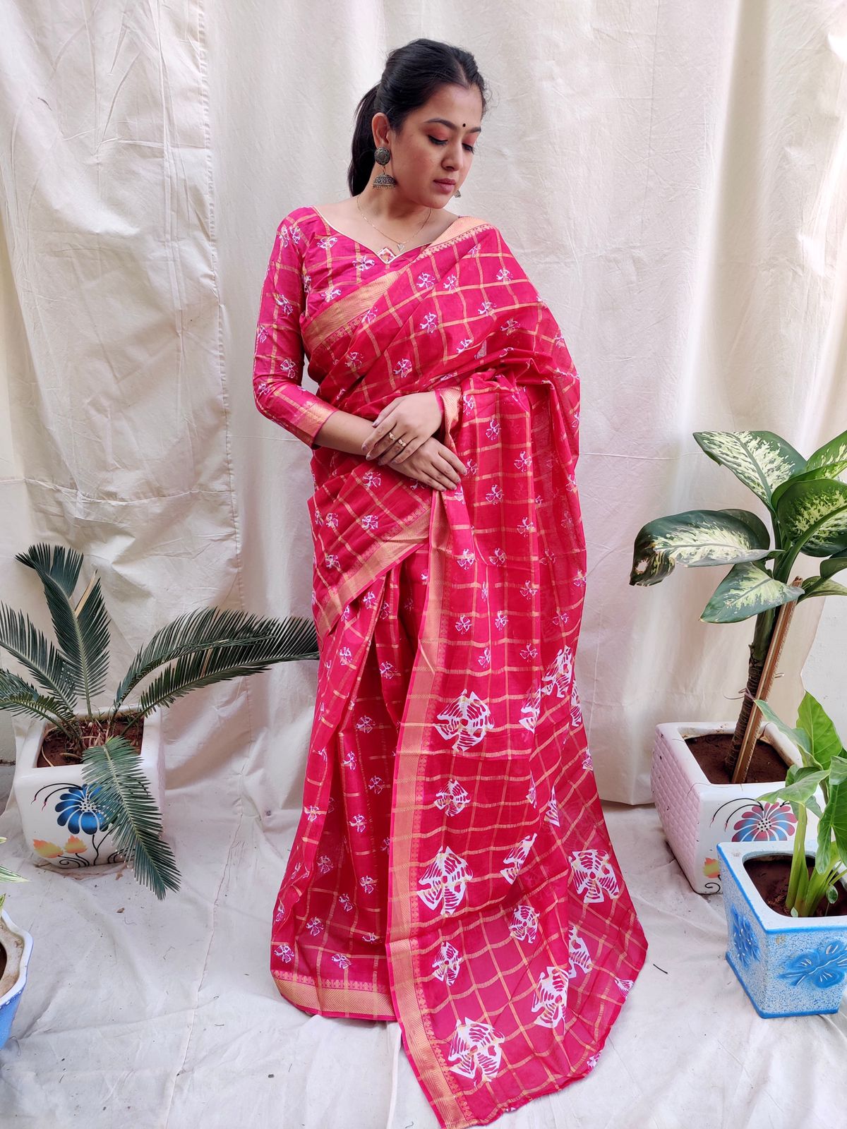 Demanding Pink Color Batik Print Saree