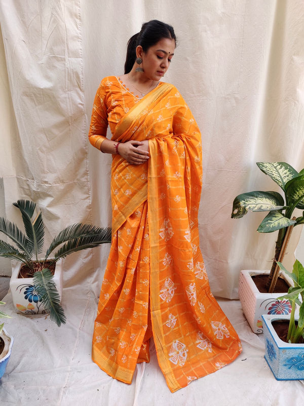 Demanding Mustard Color Batik Print Saree