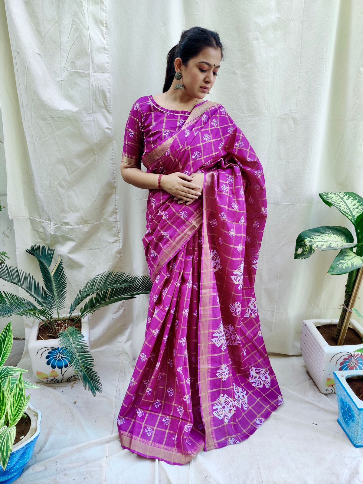 Demanding Purple Color Batik Print Saree