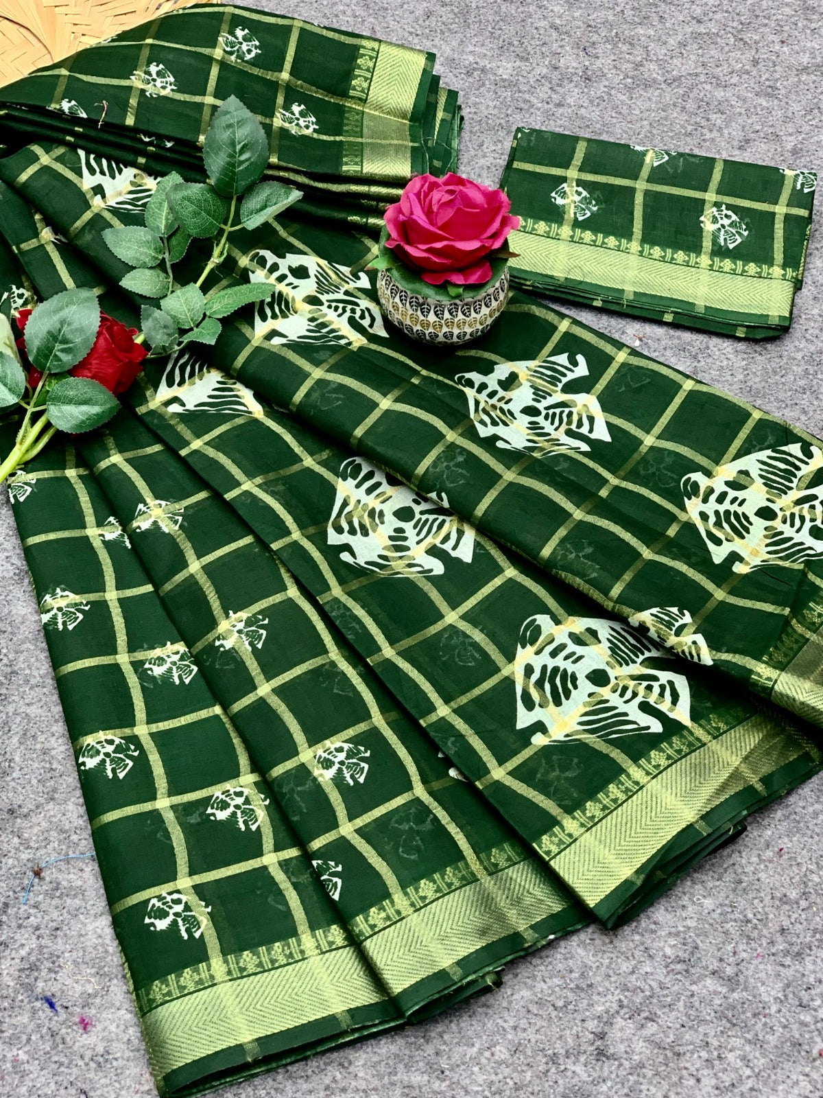 Demanding Green Color Batik Print Saree