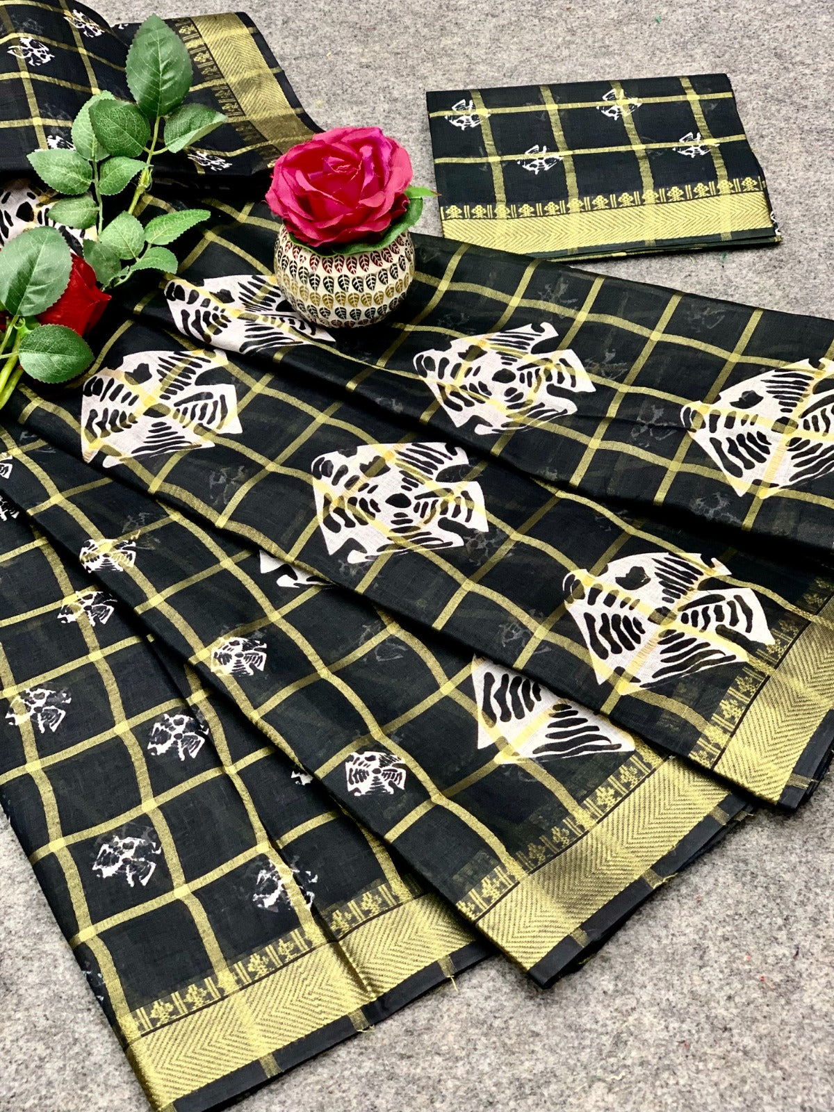 Demanding Black Color Batik Print Saree