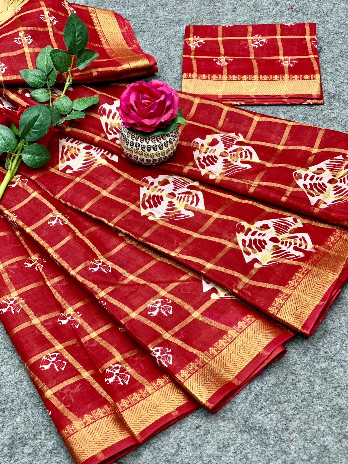 Demanding Red Color Batik Print Saree