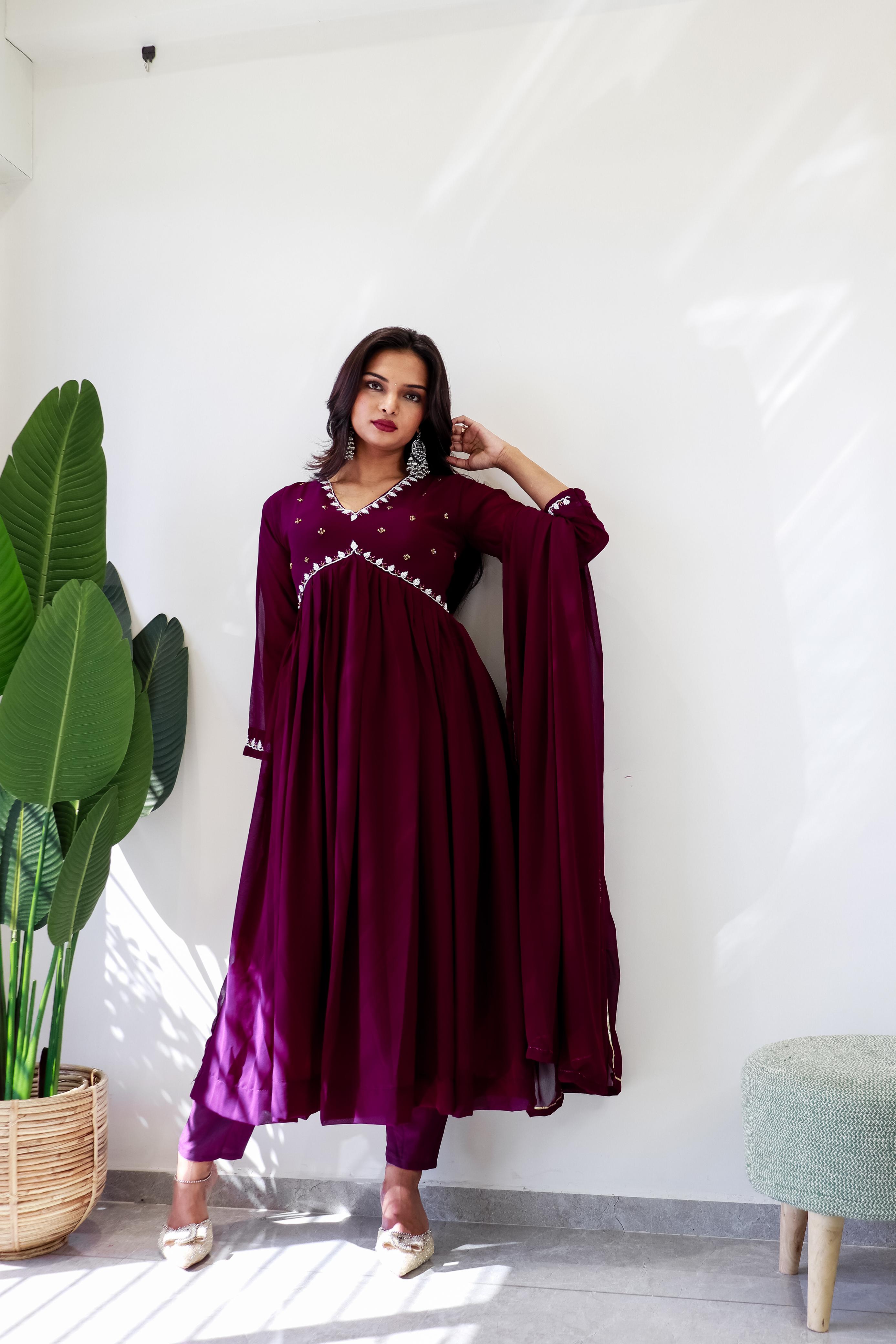 Ravishing Hand Work Dark Pink Anarkali Suit