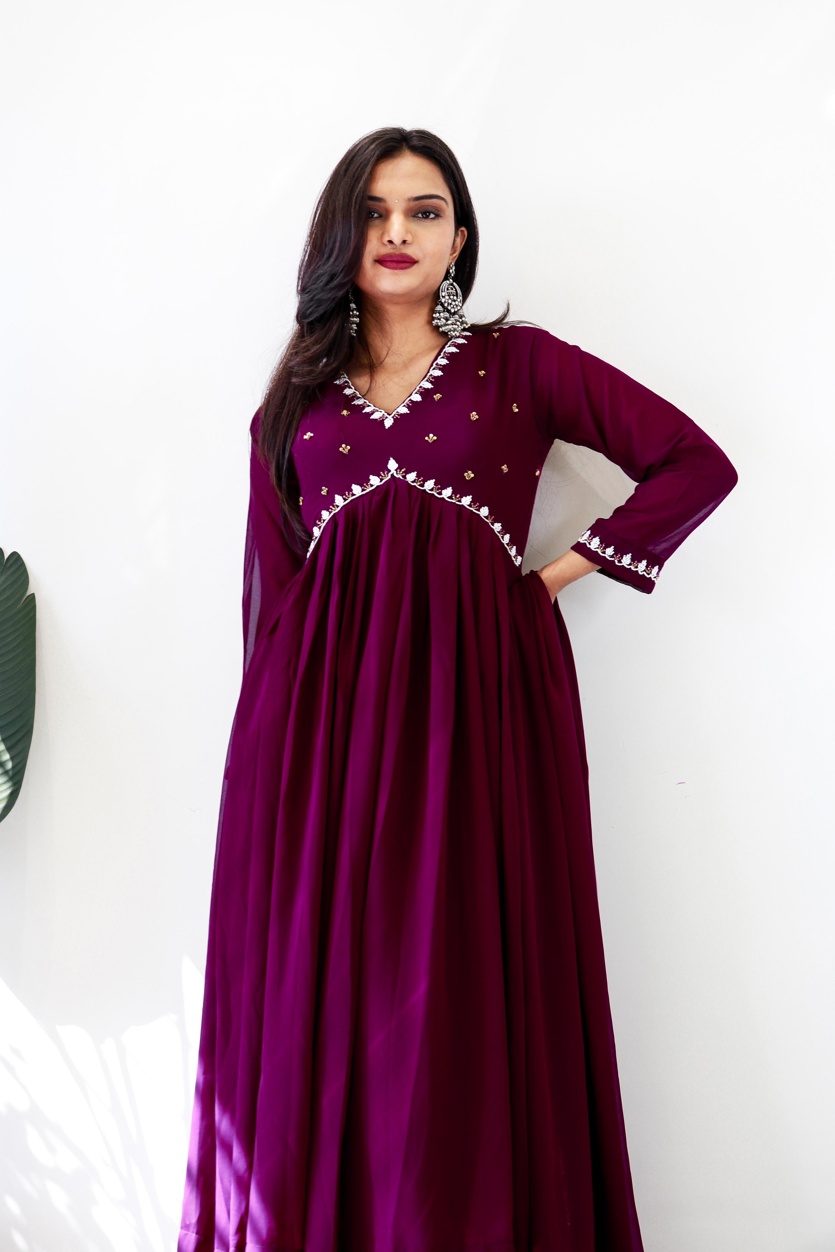 Ravishing Hand Work Dark Pink Anarkali Suit