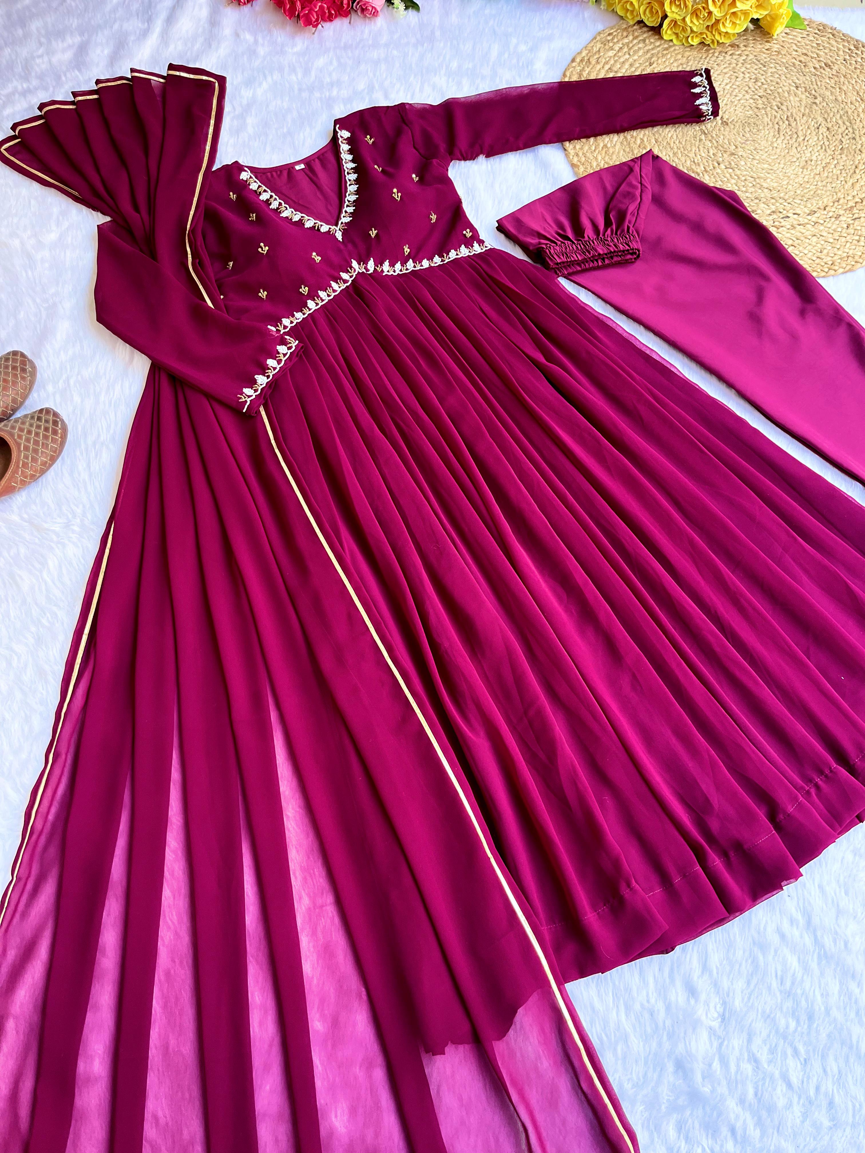 Ravishing Hand Work Dark Pink Anarkali Suit