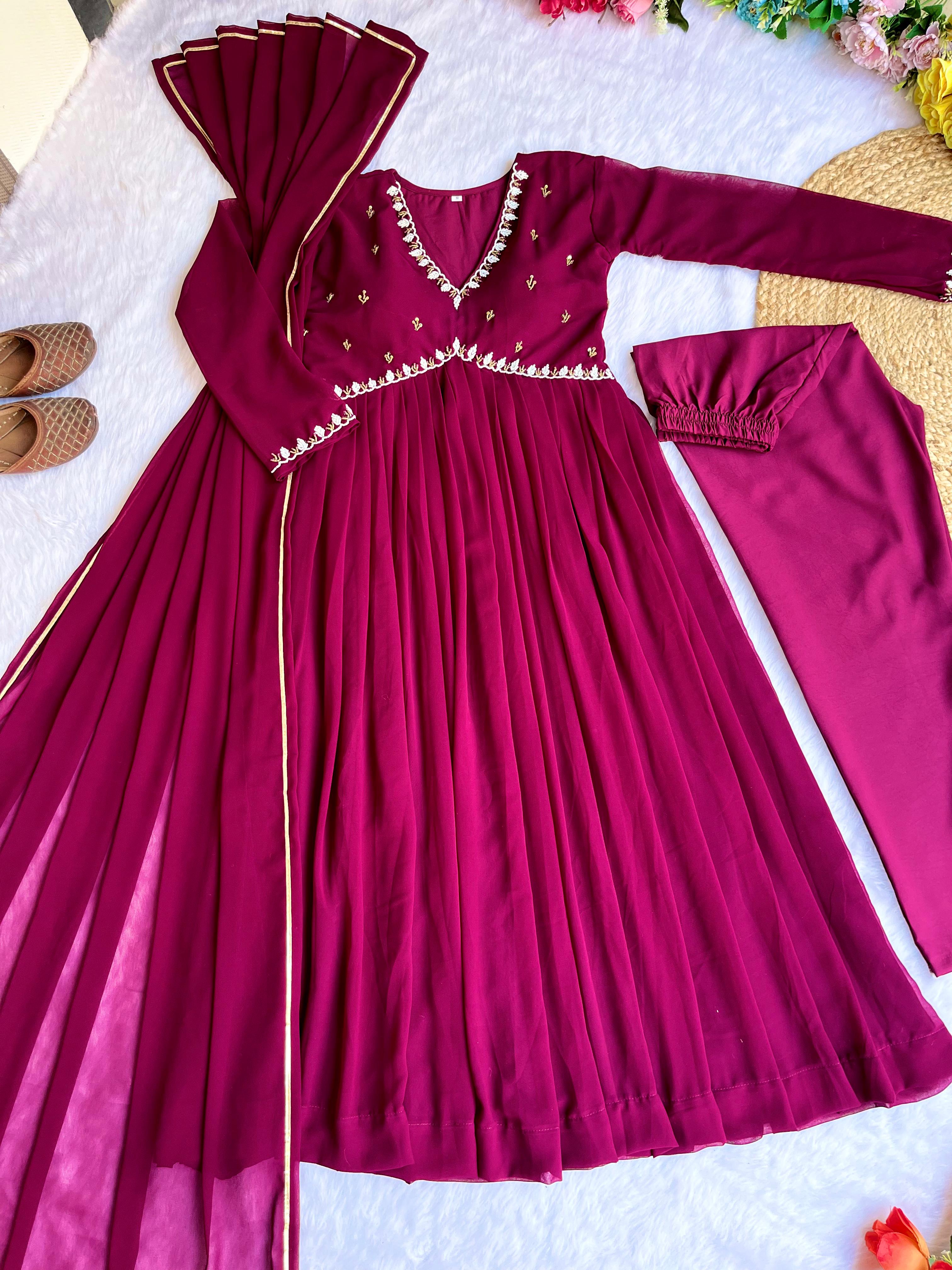 Ravishing Hand Work Dark Pink Anarkali Suit