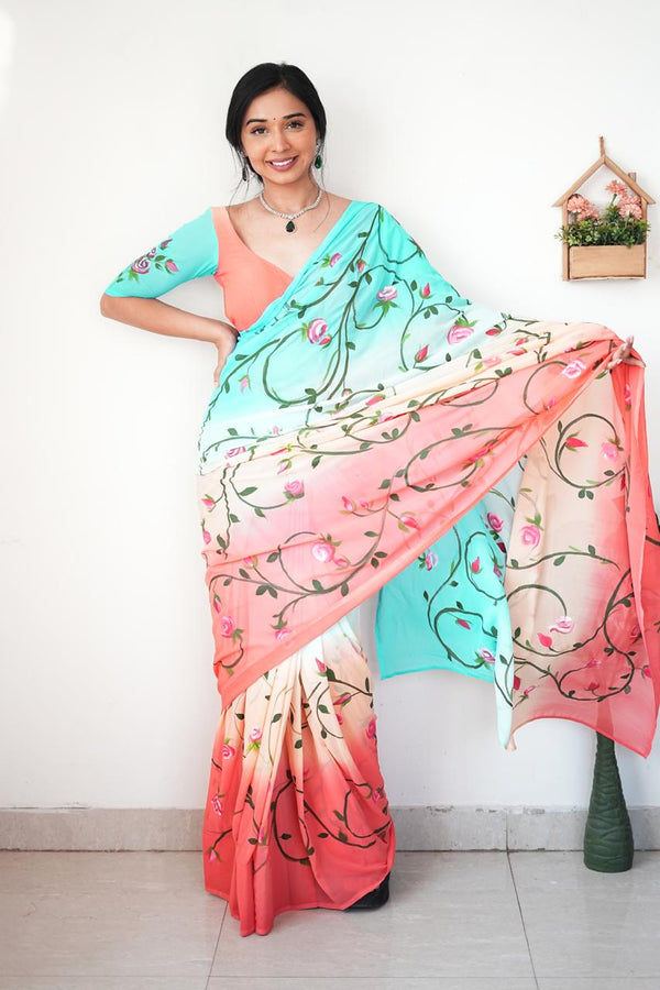 Awesome Multi Digital Print Color Ready To Wear Saree