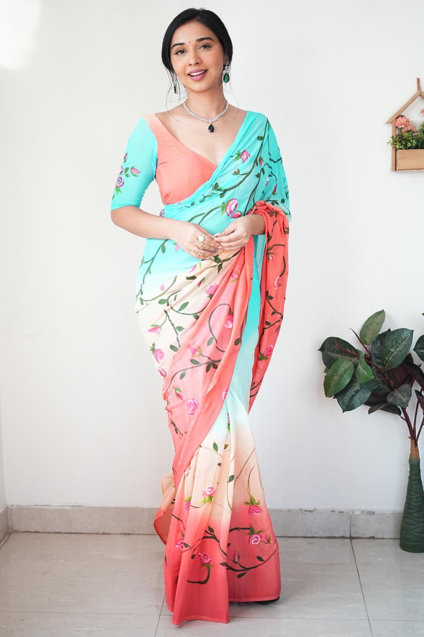 Awesome Multi Digital Print Color Ready To Wear Saree