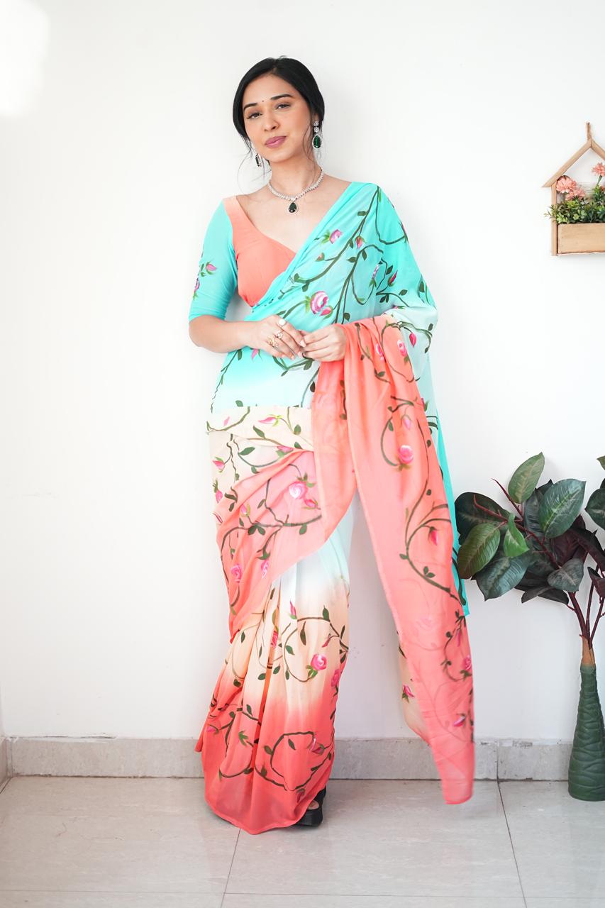 Awesome Multi Digital Print Color Ready To Wear Saree