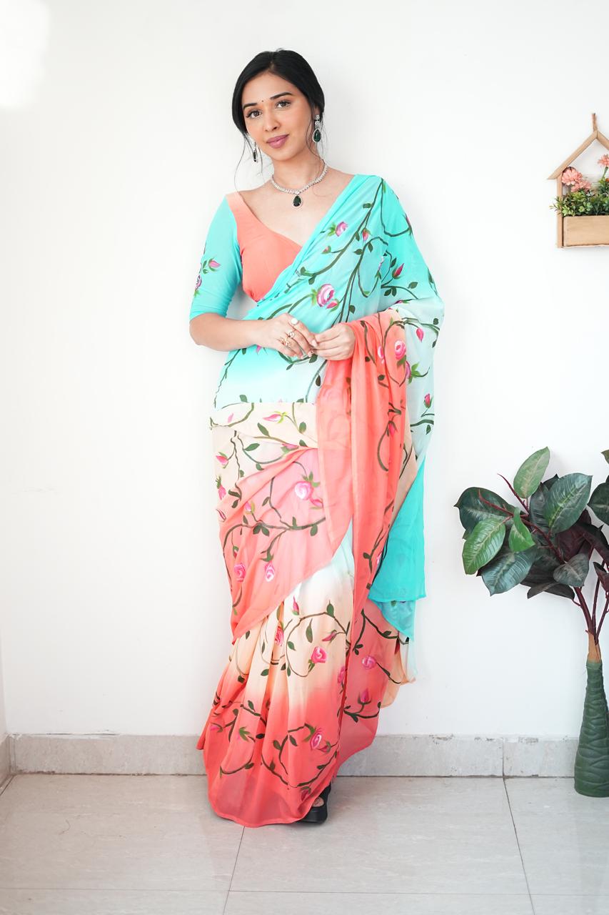 Awesome Multi Digital Print Color Ready To Wear Saree