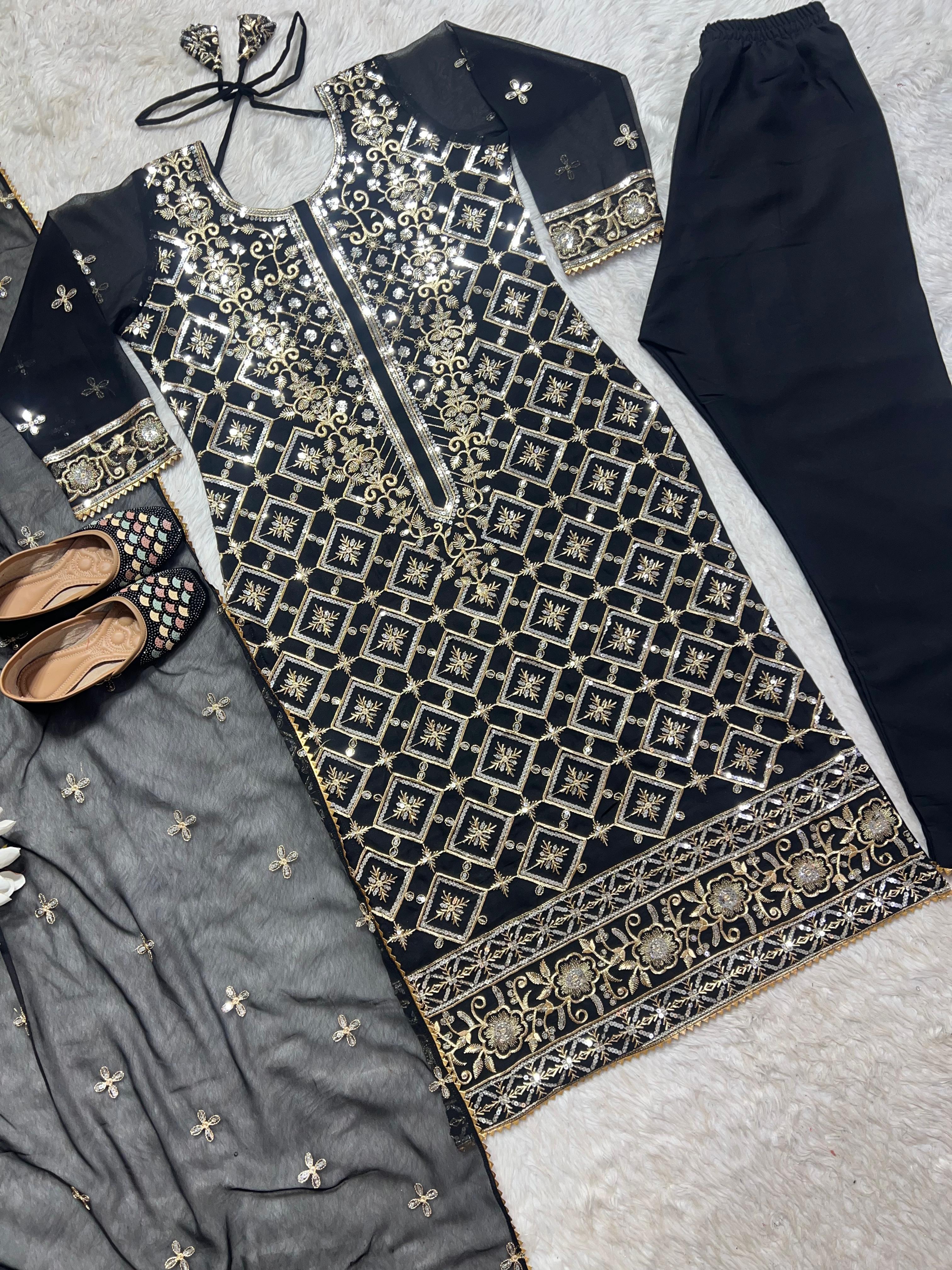 Black Exclusive Georgette Heavy Work Pakistani Suit