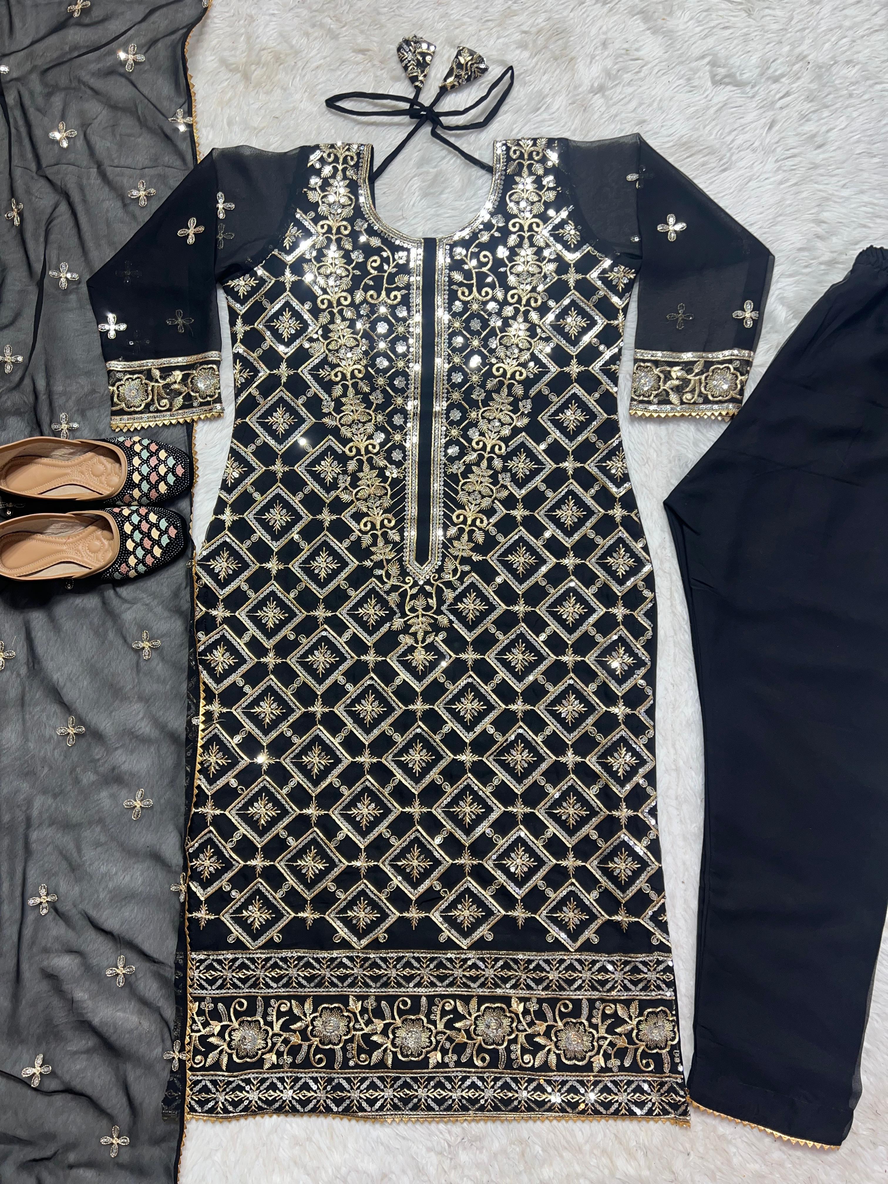 Black Exclusive Georgette Heavy Work Pakistani Suit