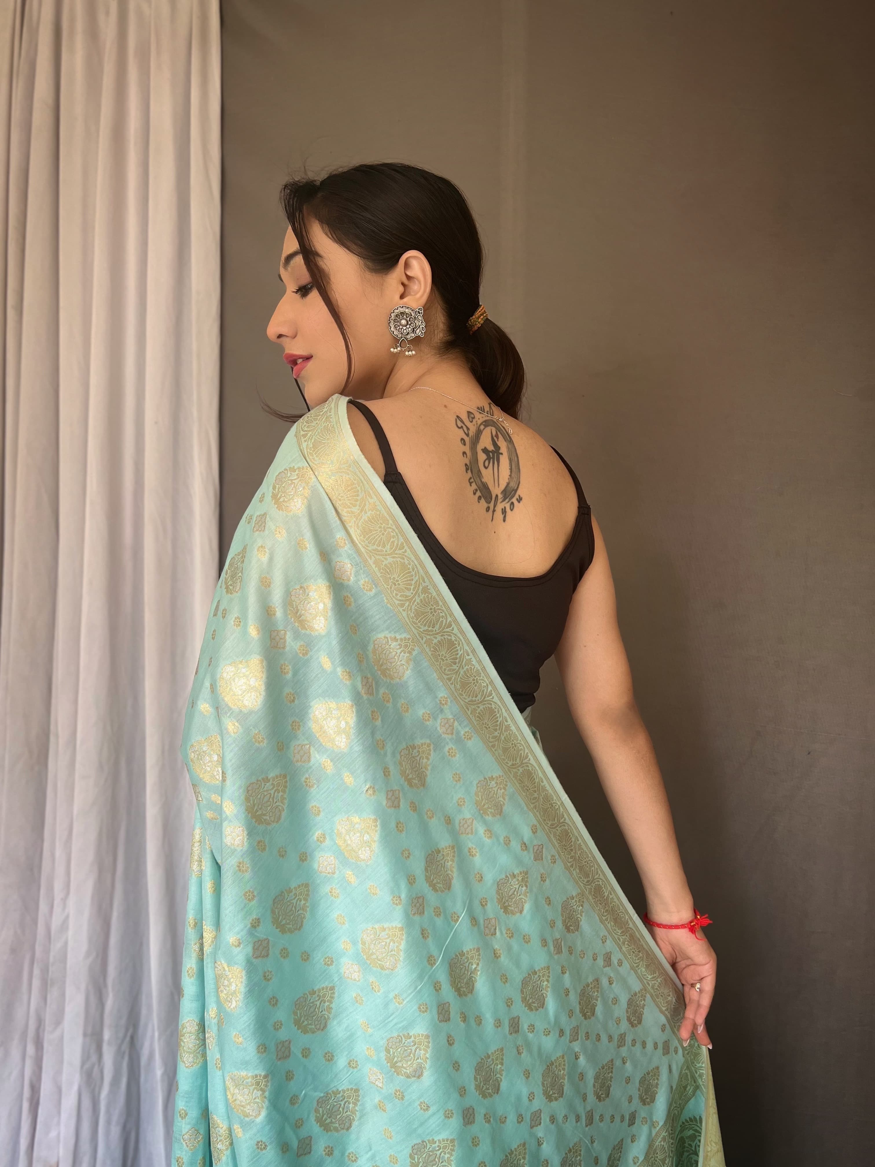 Soft Silk Gold And Silver Design Sky Blue Saree