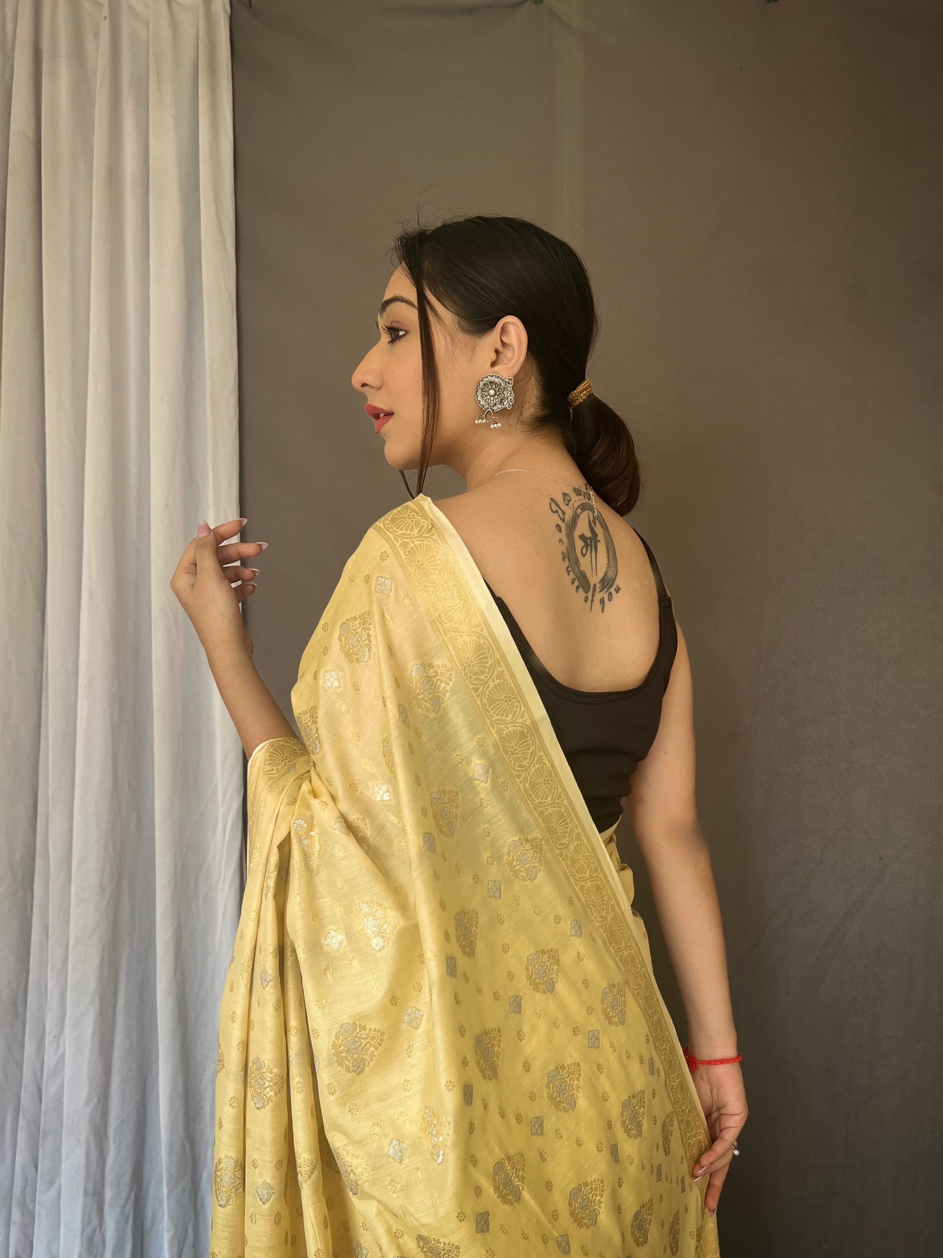 Soft Silk Gold And Silver Design Yellow Saree