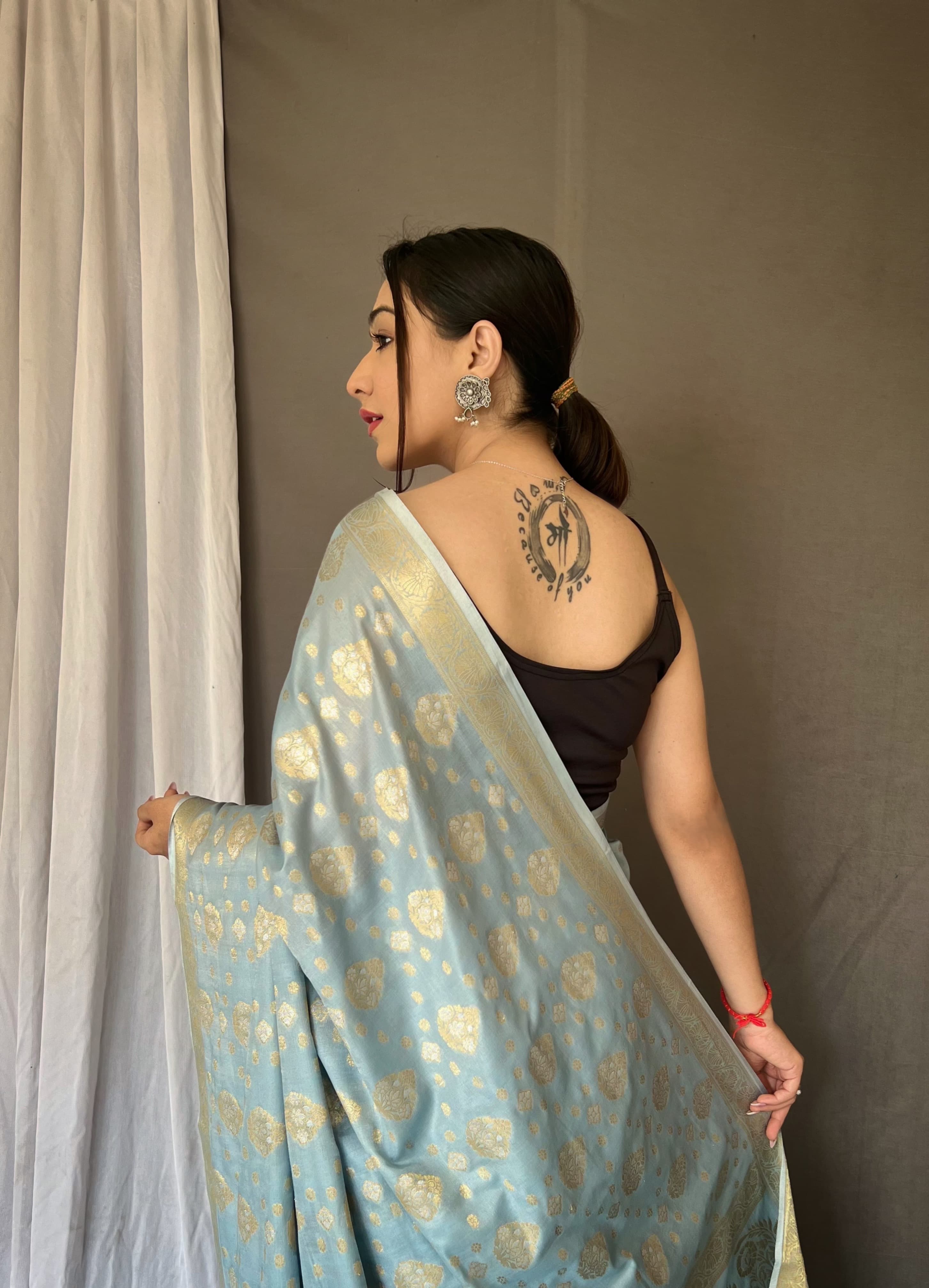 Soft Silk Gold And Silver Design Aqua Blue Saree