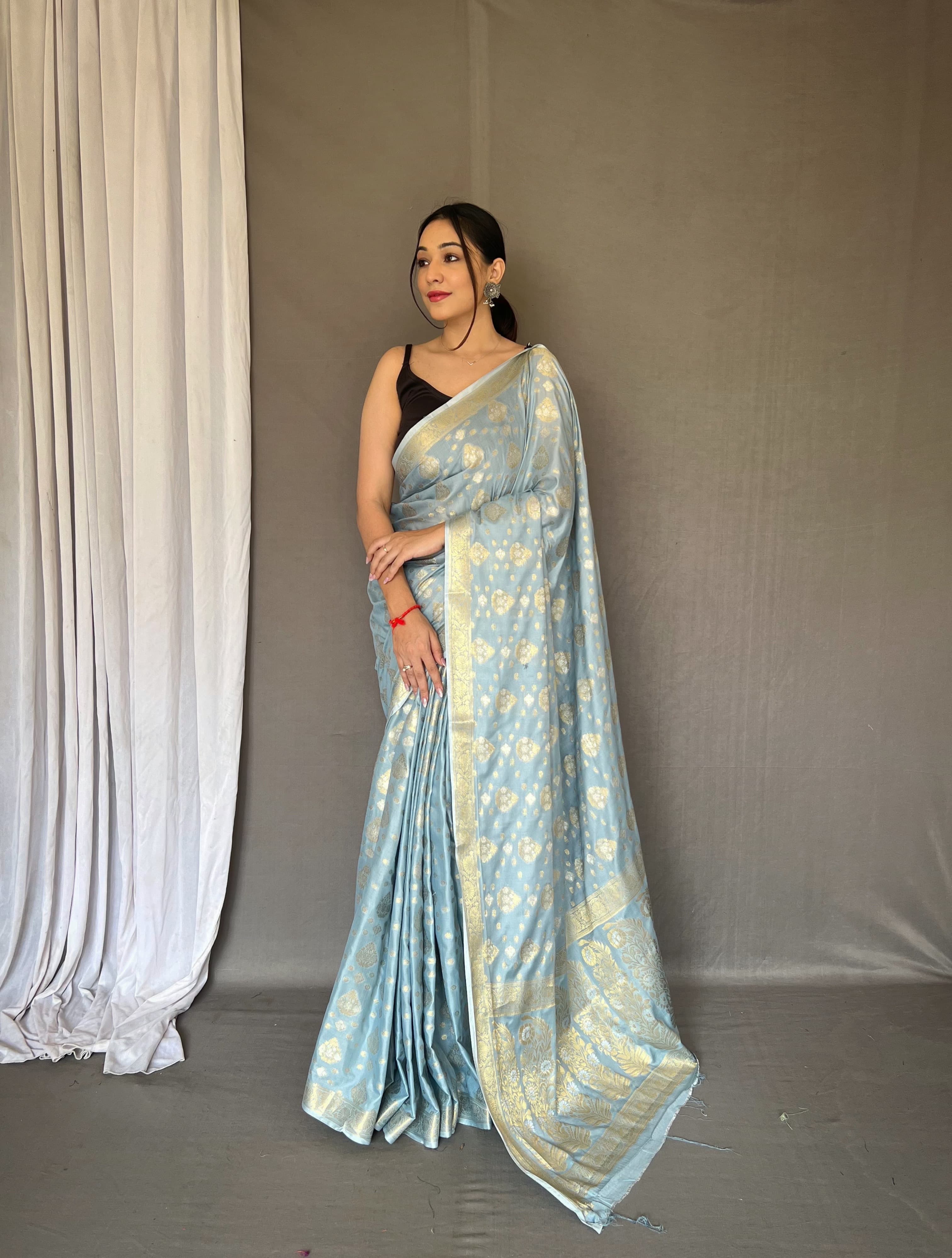 Soft Silk Gold And Silver Design Aqua Blue Saree