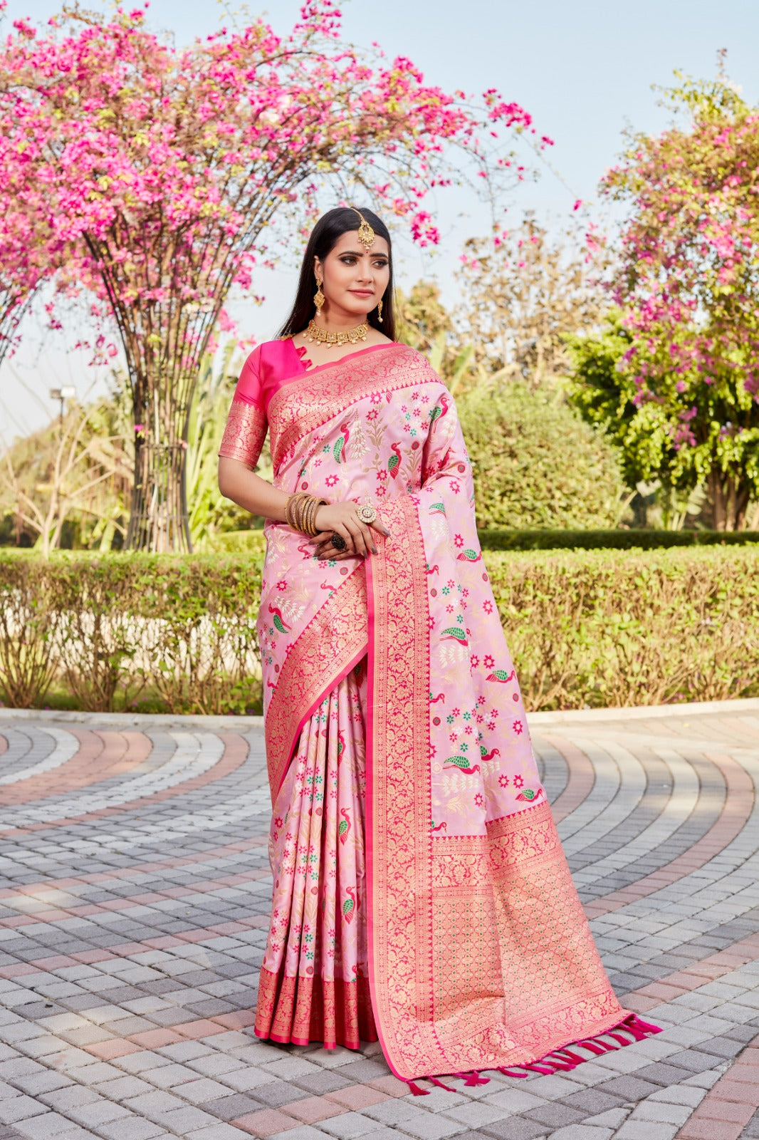 Kanjivaram Border With Rich Pallu Pink Silk Saree