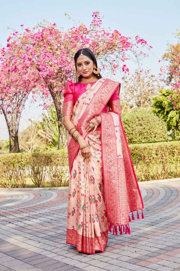 Kanjivaram Border With Rich Pallu Pink Silk Saree