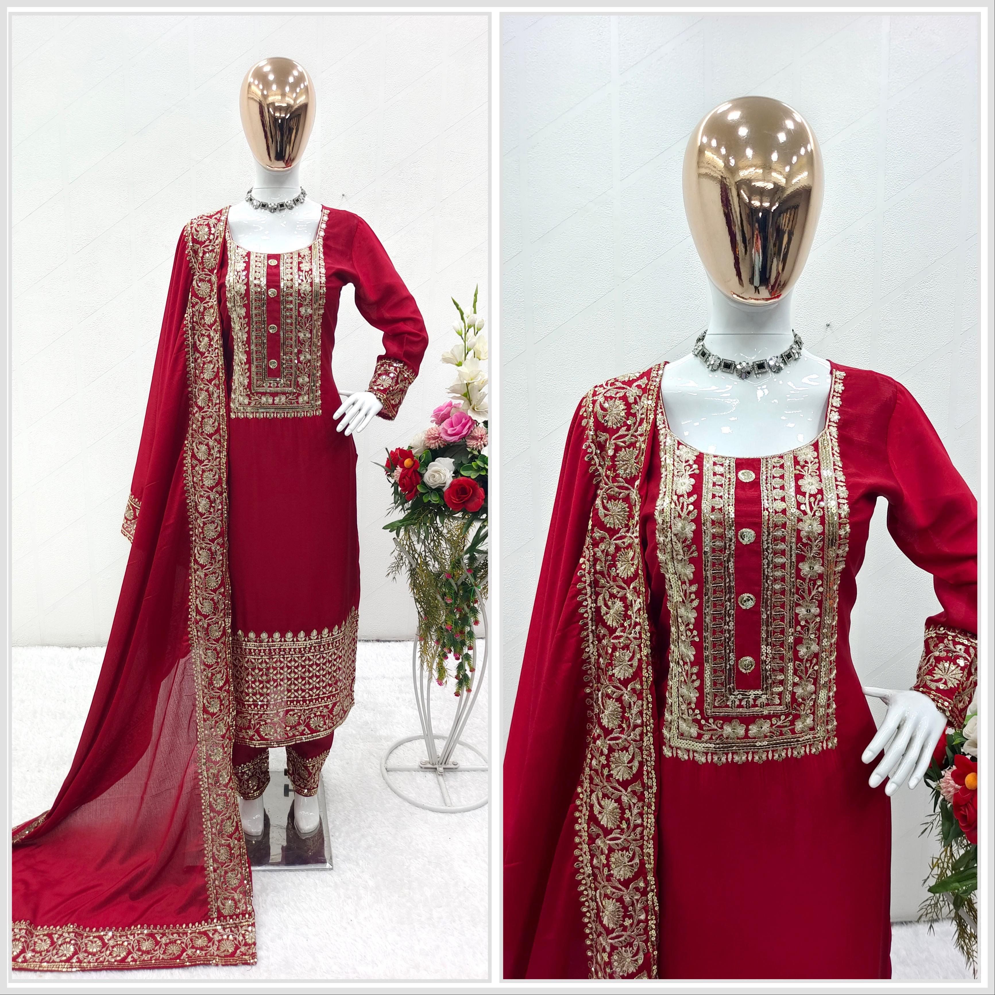 Red Color Sequence Work Occasion Wear Salwar Suit