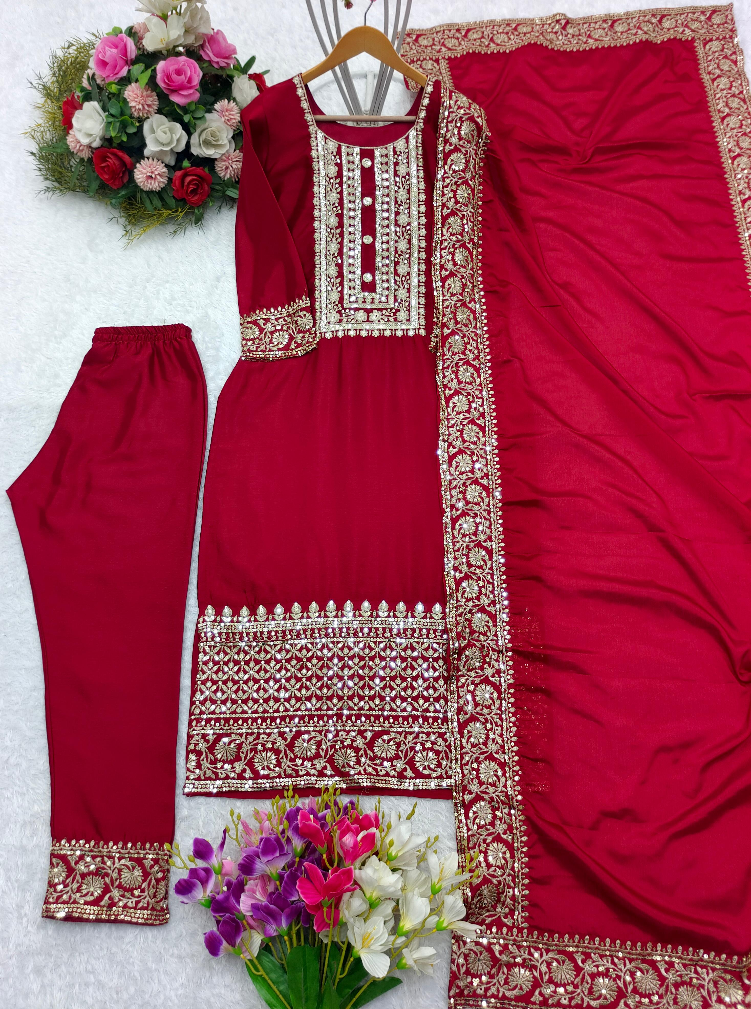 Red Color Sequence Work Occasion Wear Salwar Suit