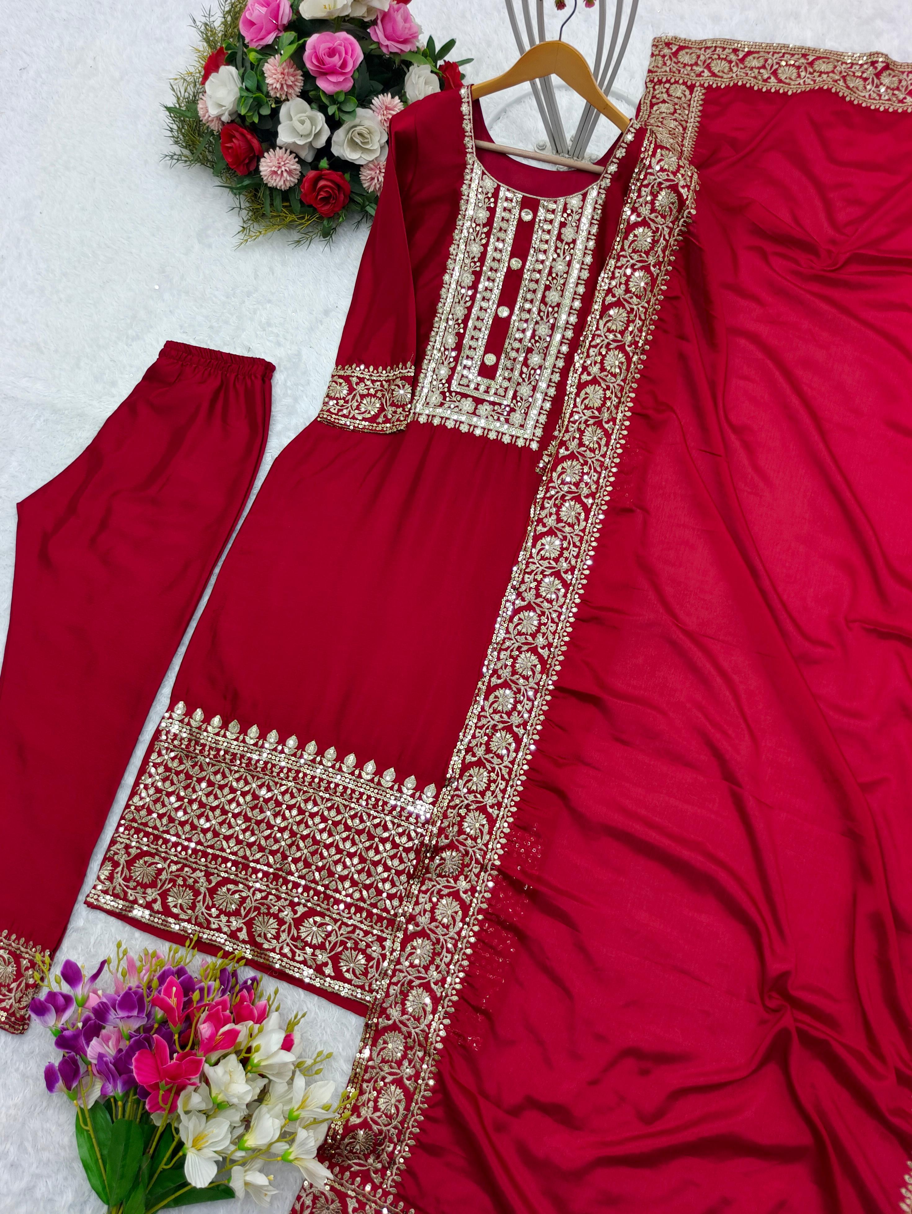 Red Color Sequence Work Occasion Wear Salwar Suit