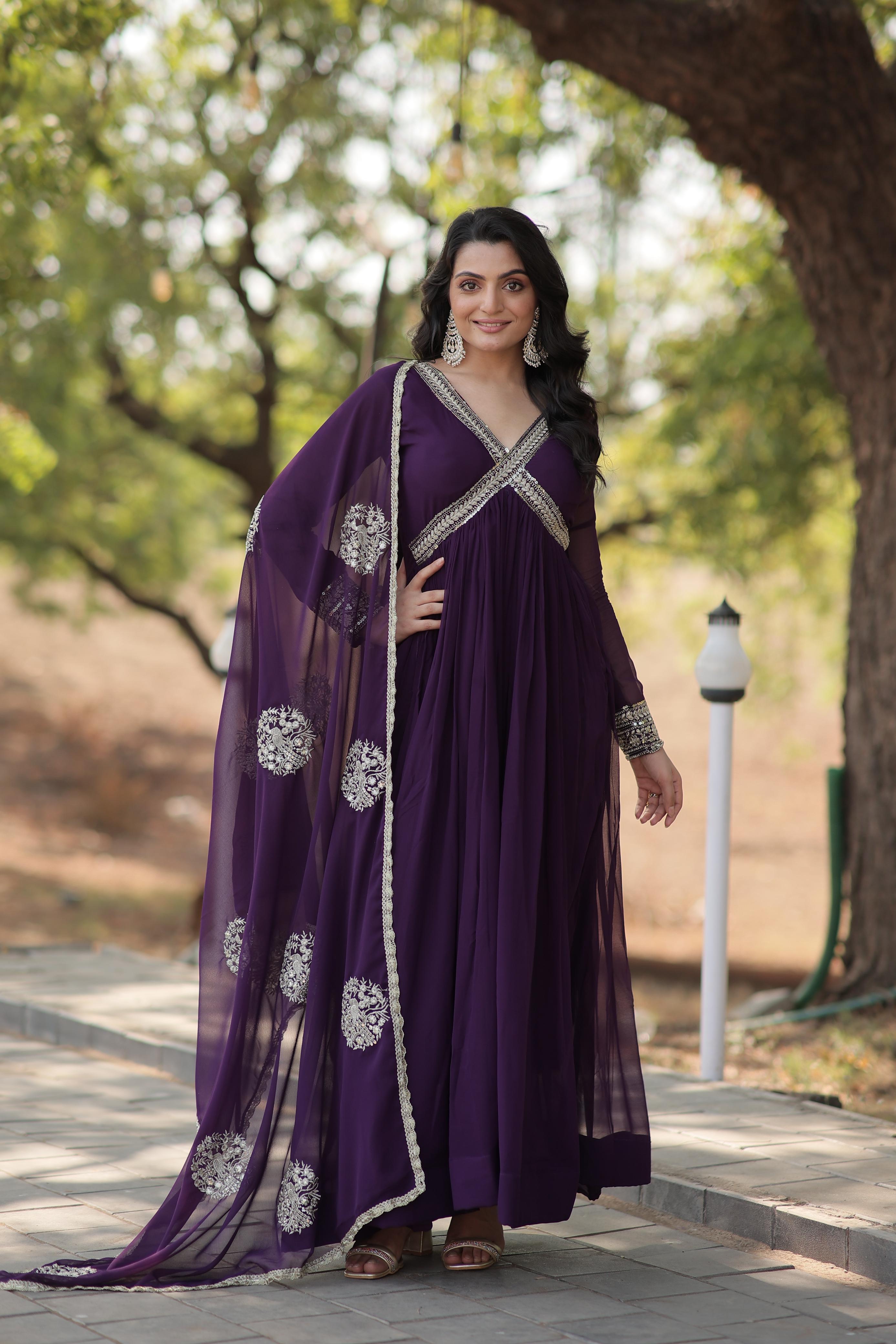Outstanding Purple Color Gown With Dupatta