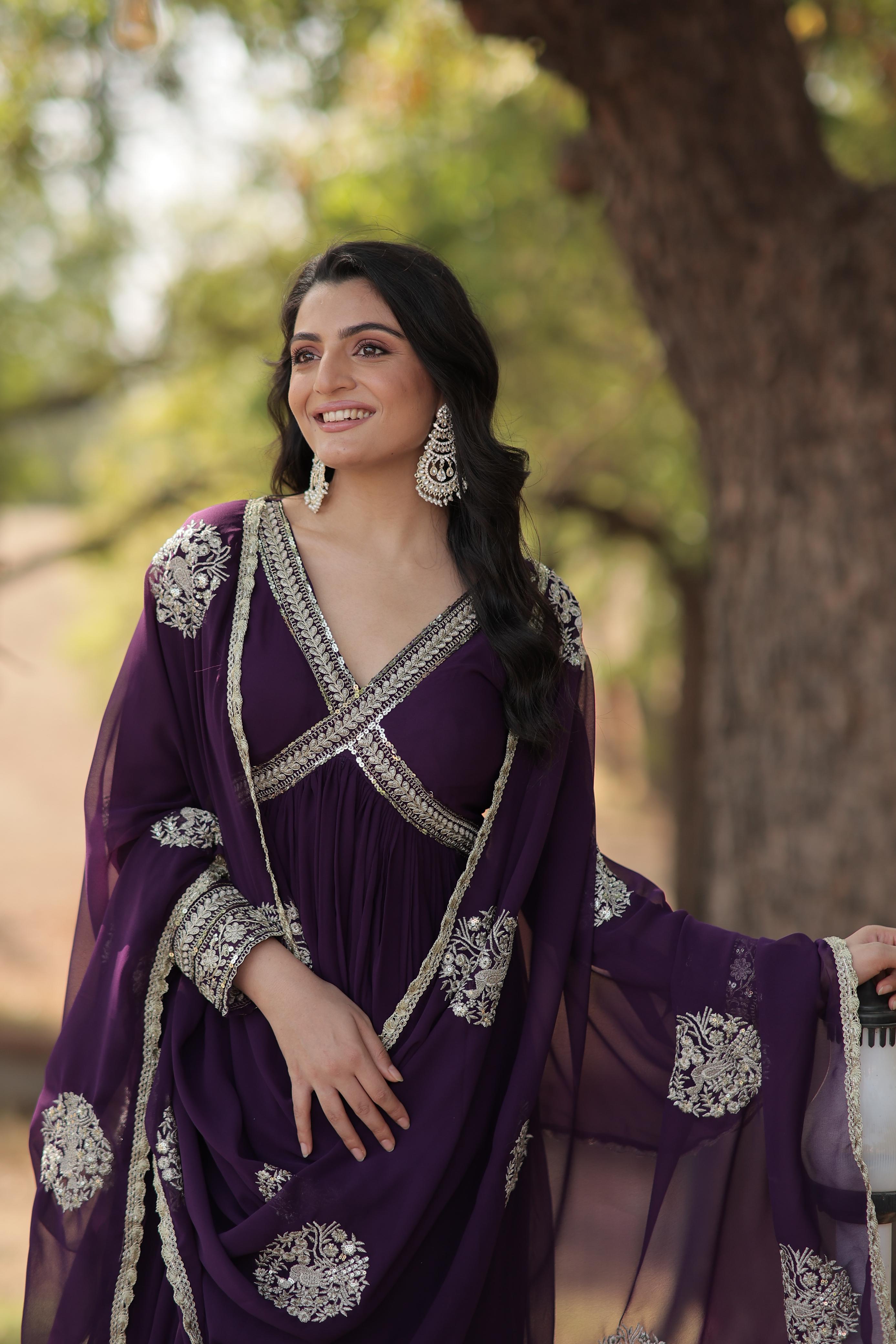 Outstanding Purple Color Gown With Dupatta