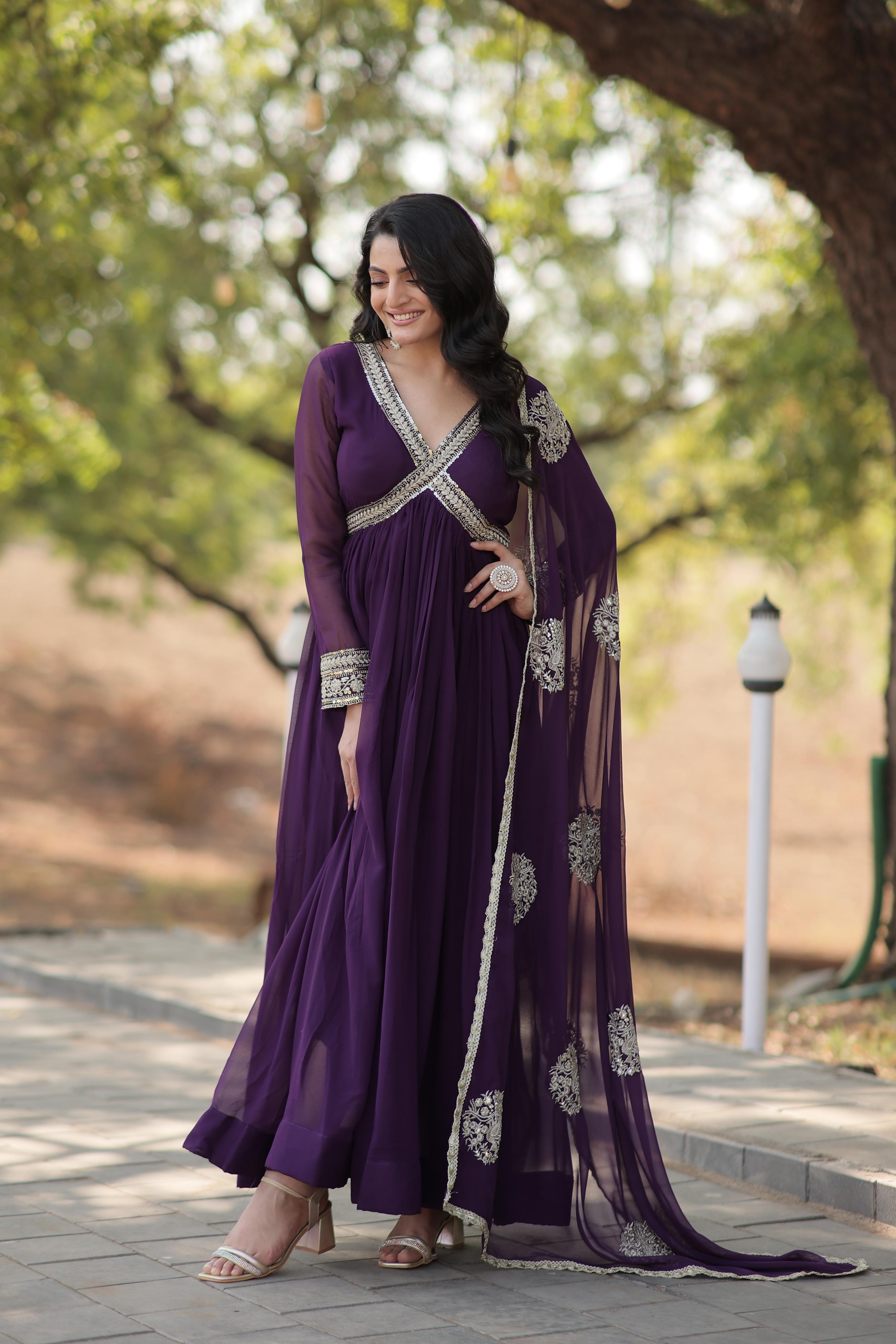 Outstanding Purple Color Gown With Dupatta