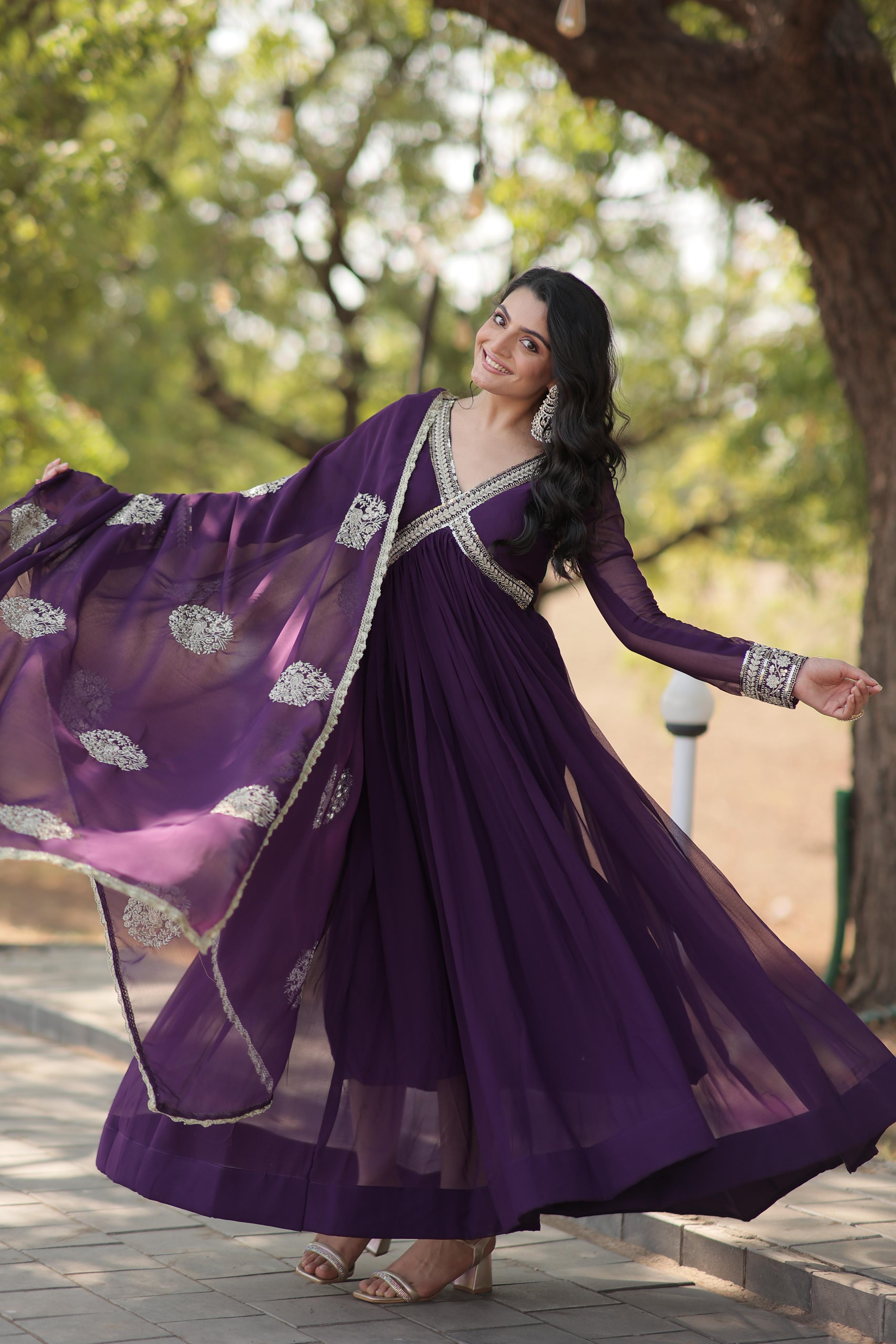 Outstanding Purple Color Gown With Dupatta