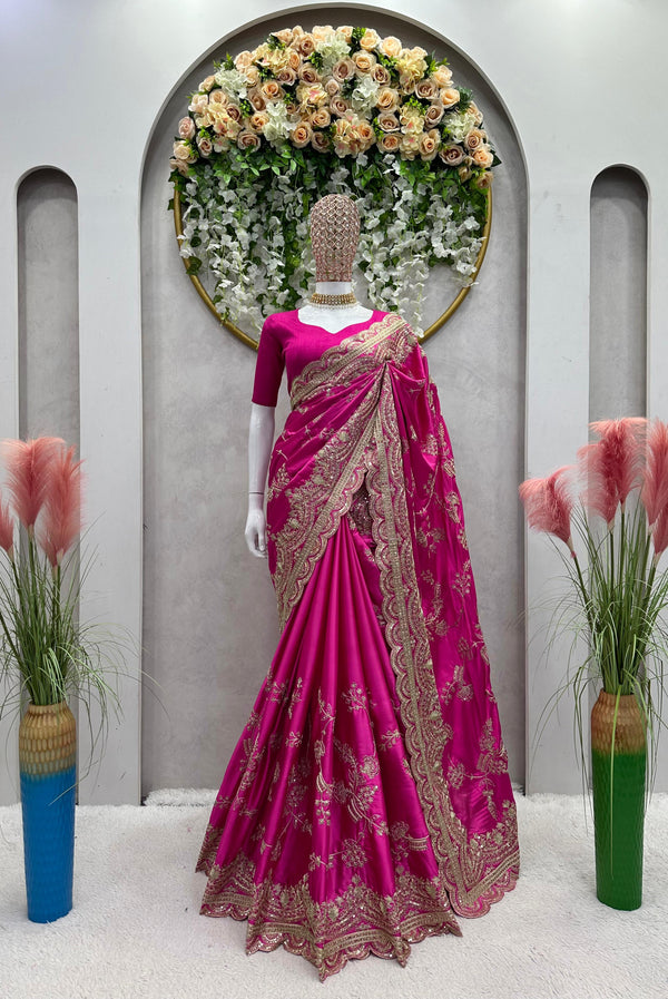 Heavy Sequence Work Pink Color Saree