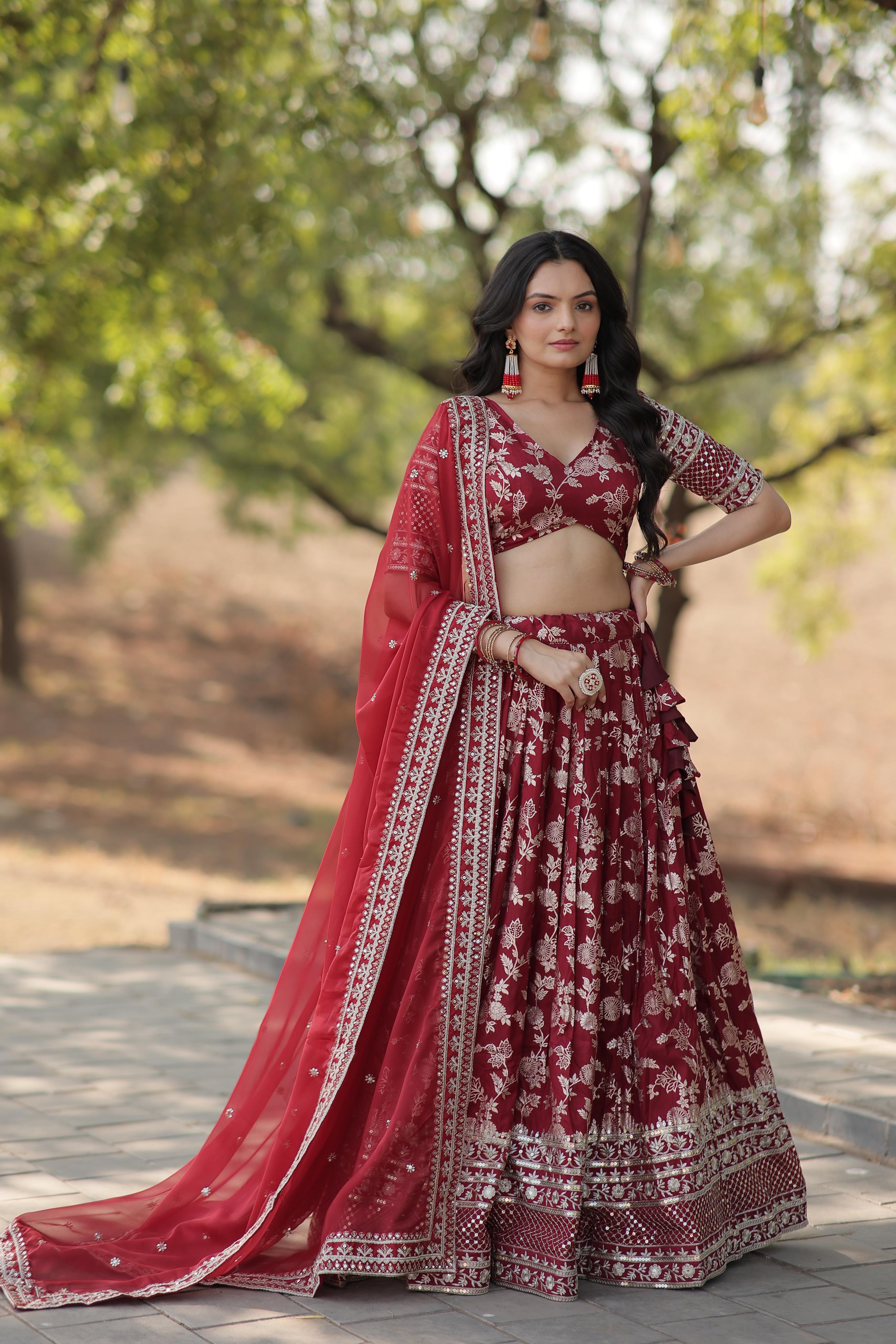 Wedding Wear Maroon Color Embroidered Work Lehenga Choli