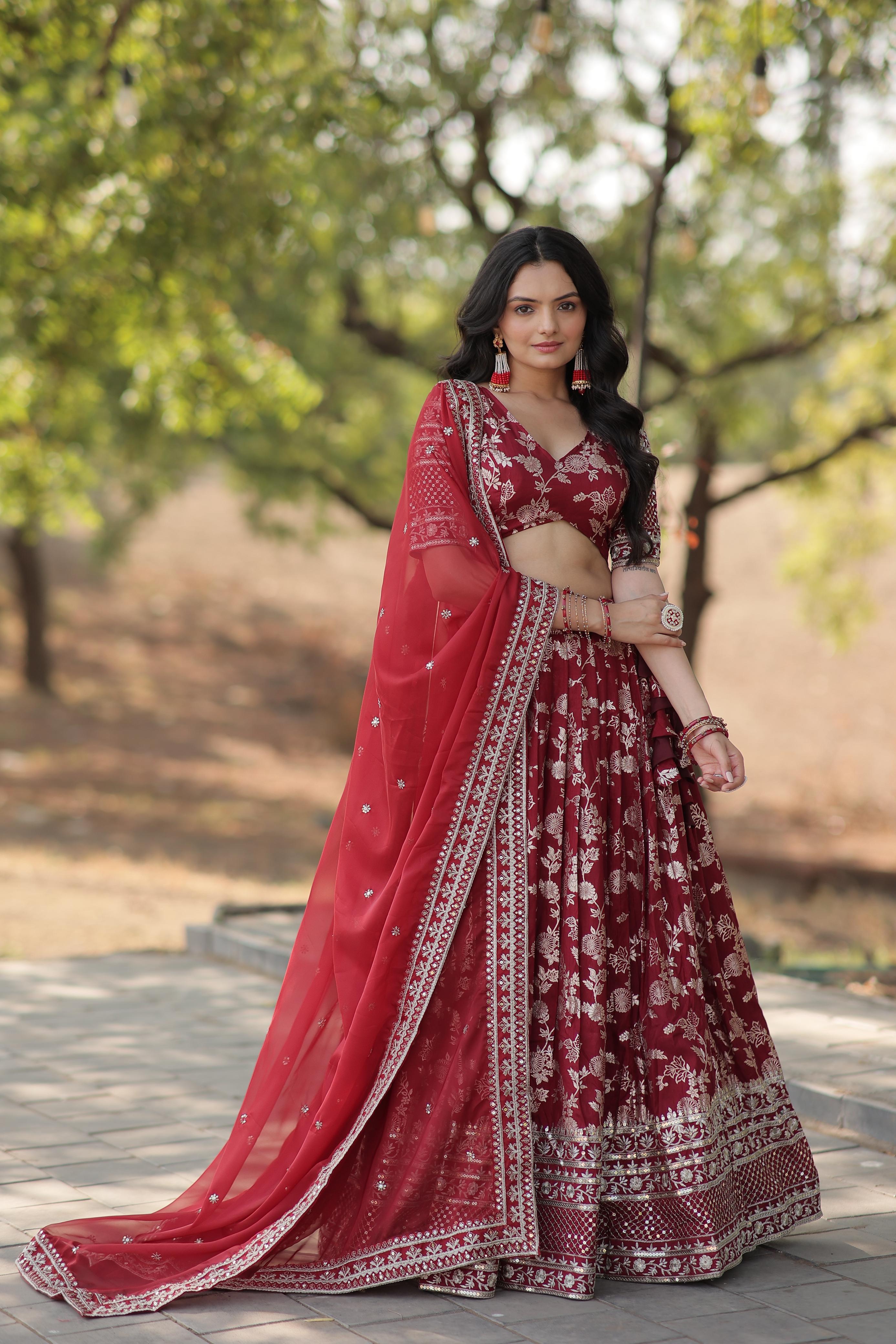 Wedding Wear Maroon Color Embroidered Work Lehenga Choli