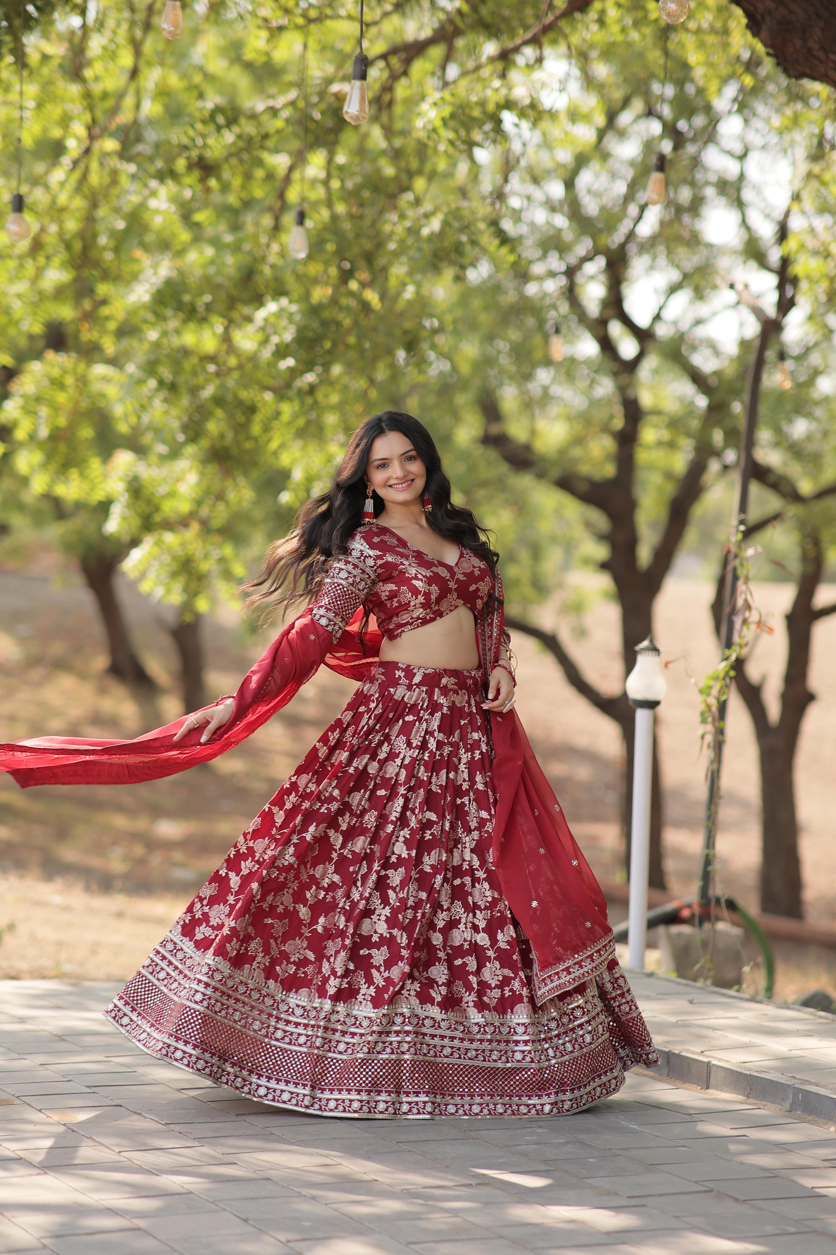 Wedding Wear Maroon Color Embroidered Work Lehenga Choli