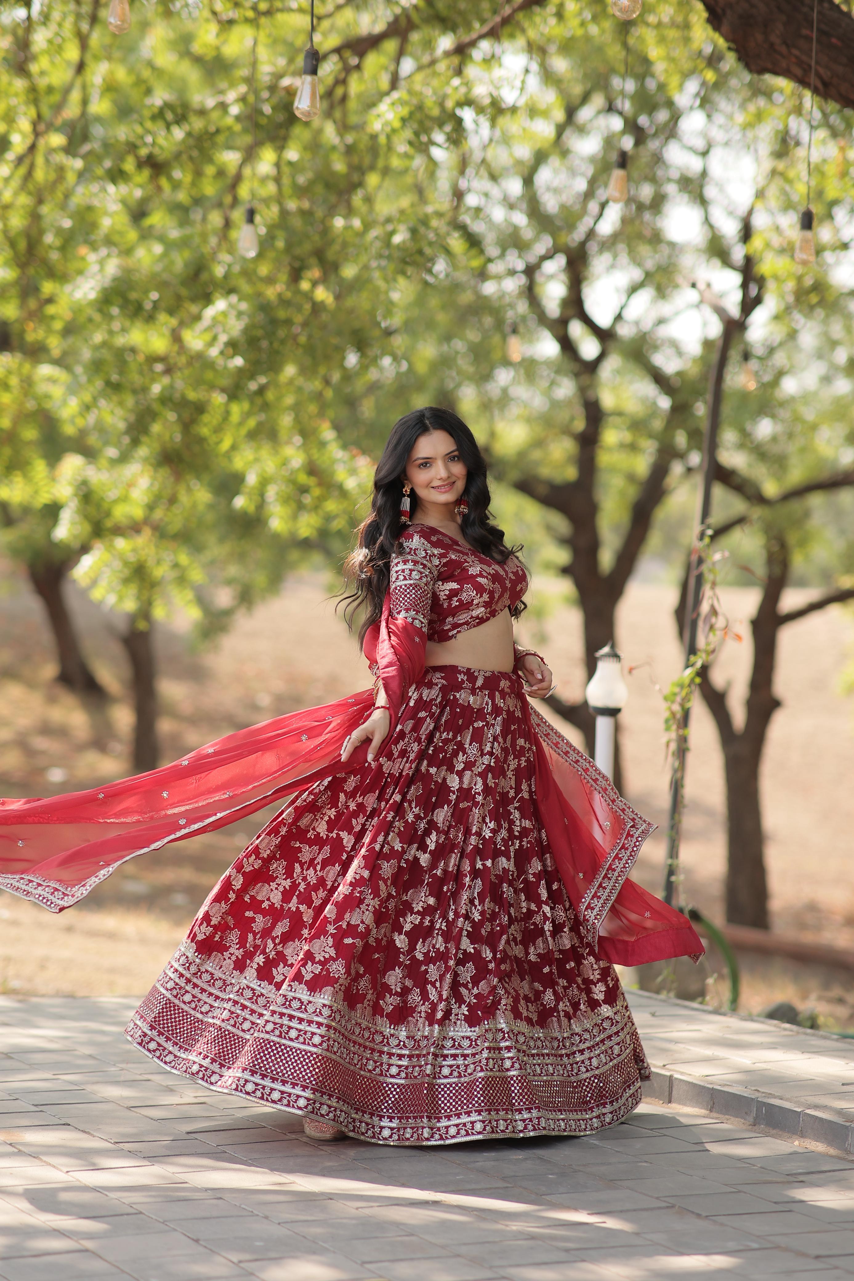 Wedding Wear Maroon Color Embroidered Work Lehenga Choli