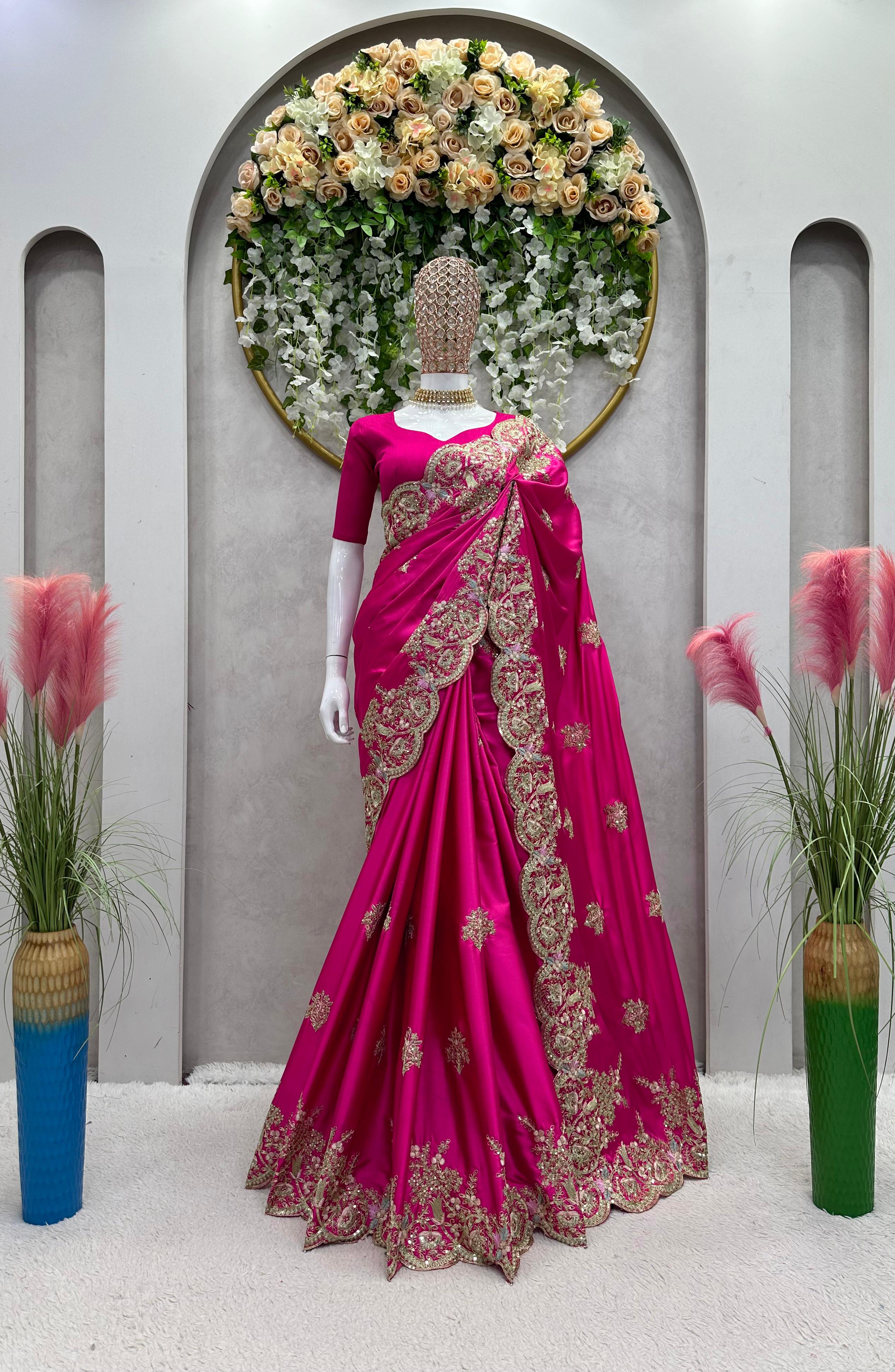 Sequence Work Pink Saree Embellished Saree